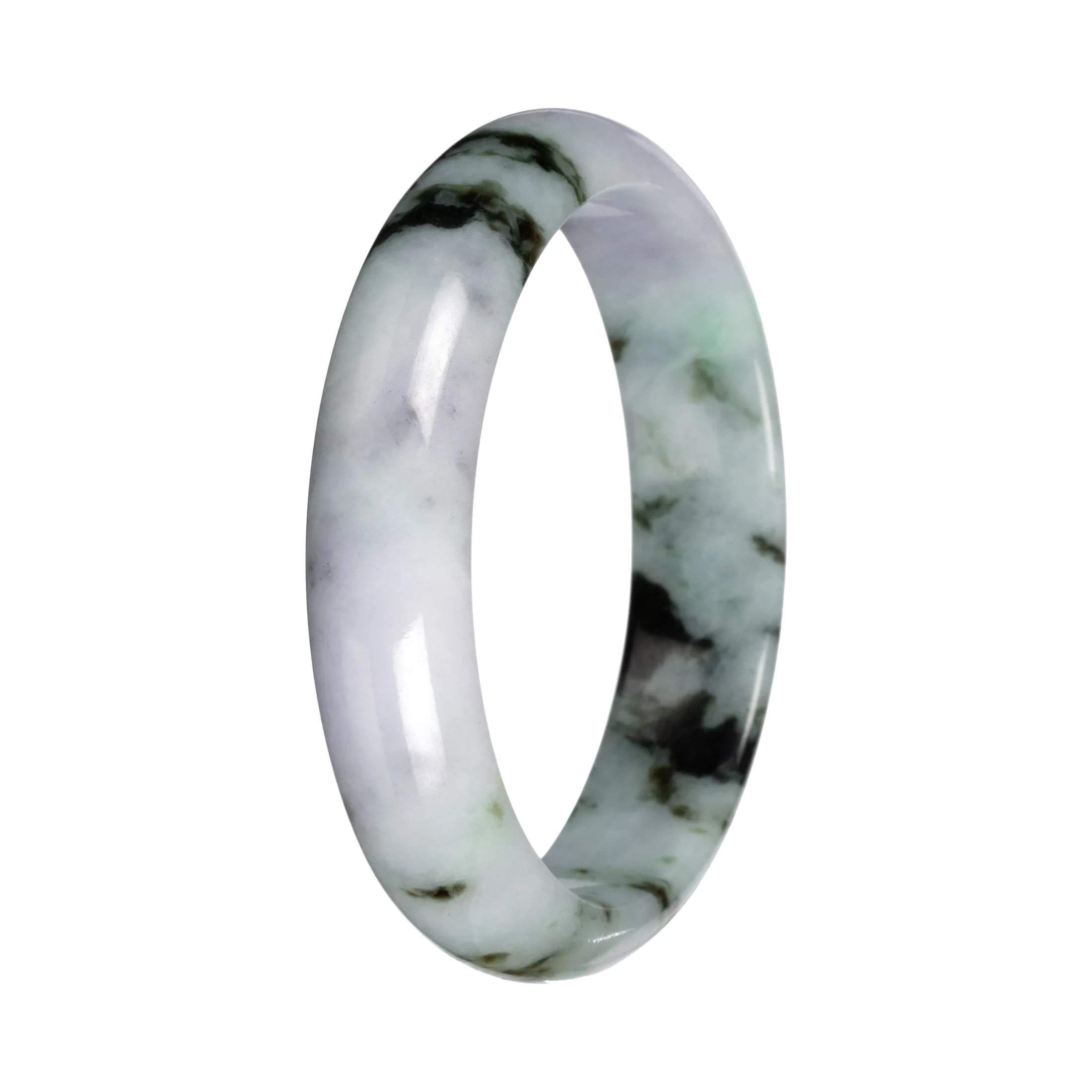 Genuine Light Lavender with Green Pattern Traditional Jade Bangle - 56mm Half Moon - Image 2