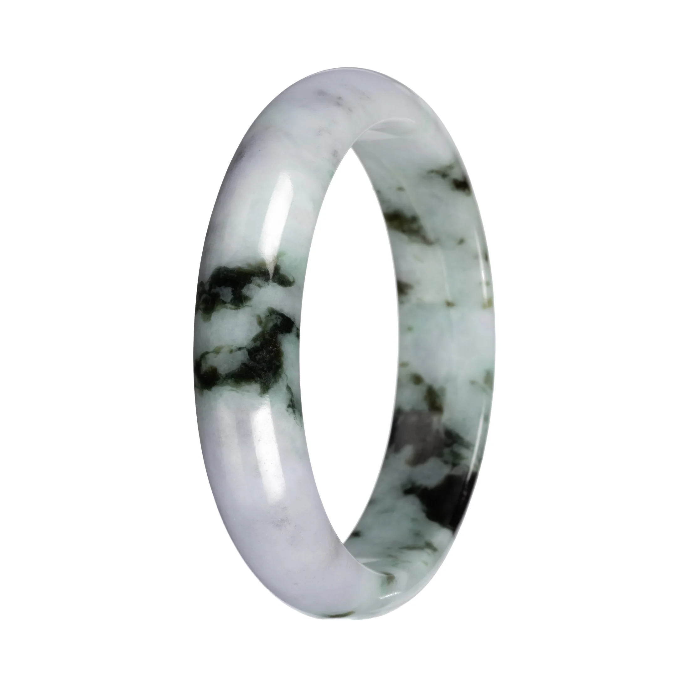 Genuine Light Lavender with Green Pattern Traditional Jade Bangle - 56mm Half Moon - Image 3