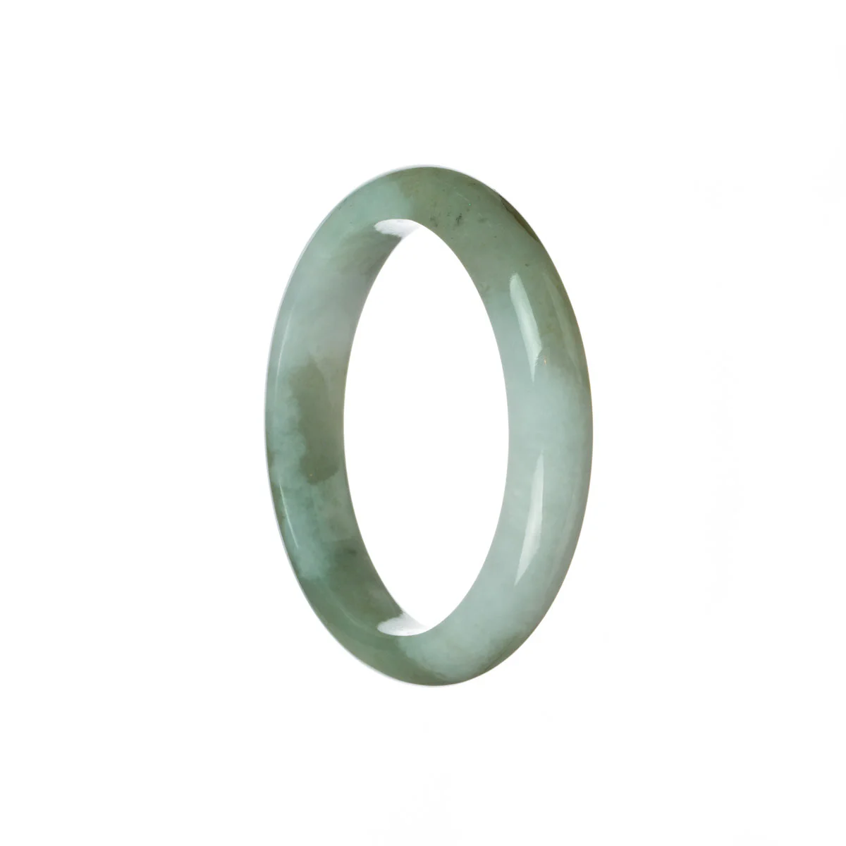 Certified Grade A Green and white Traditional Jade Bangle - 55mm Half Moon - Image 2