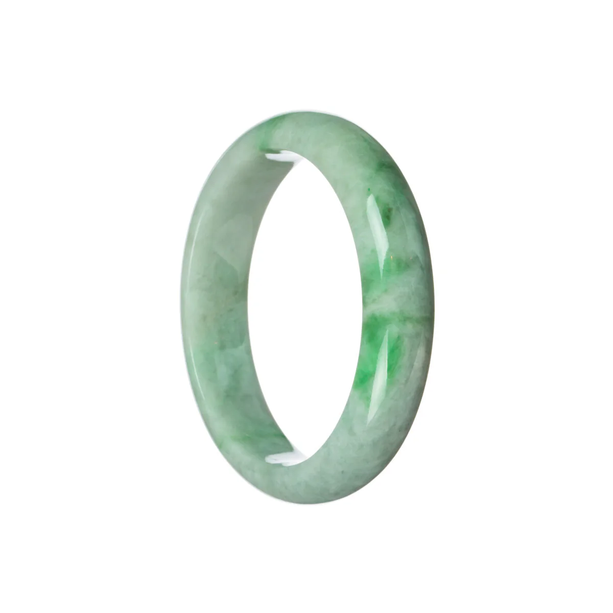 Genuine Grade A White with emerald green Jade Bangle Bracelet - 57mm Half Moon
