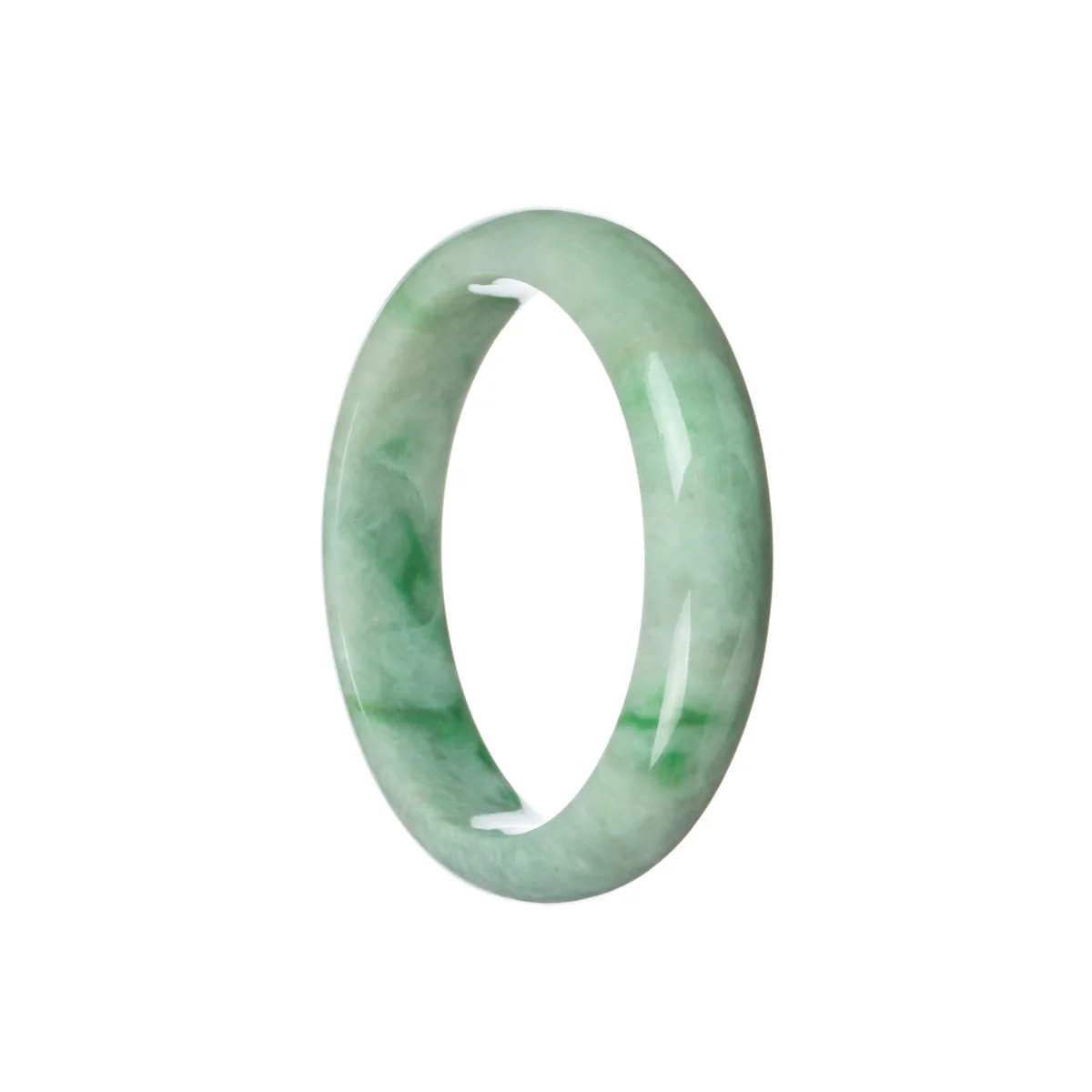 Genuine Grade A White with emerald green Jade Bangle Bracelet - 57mm Half Moon - Image 3