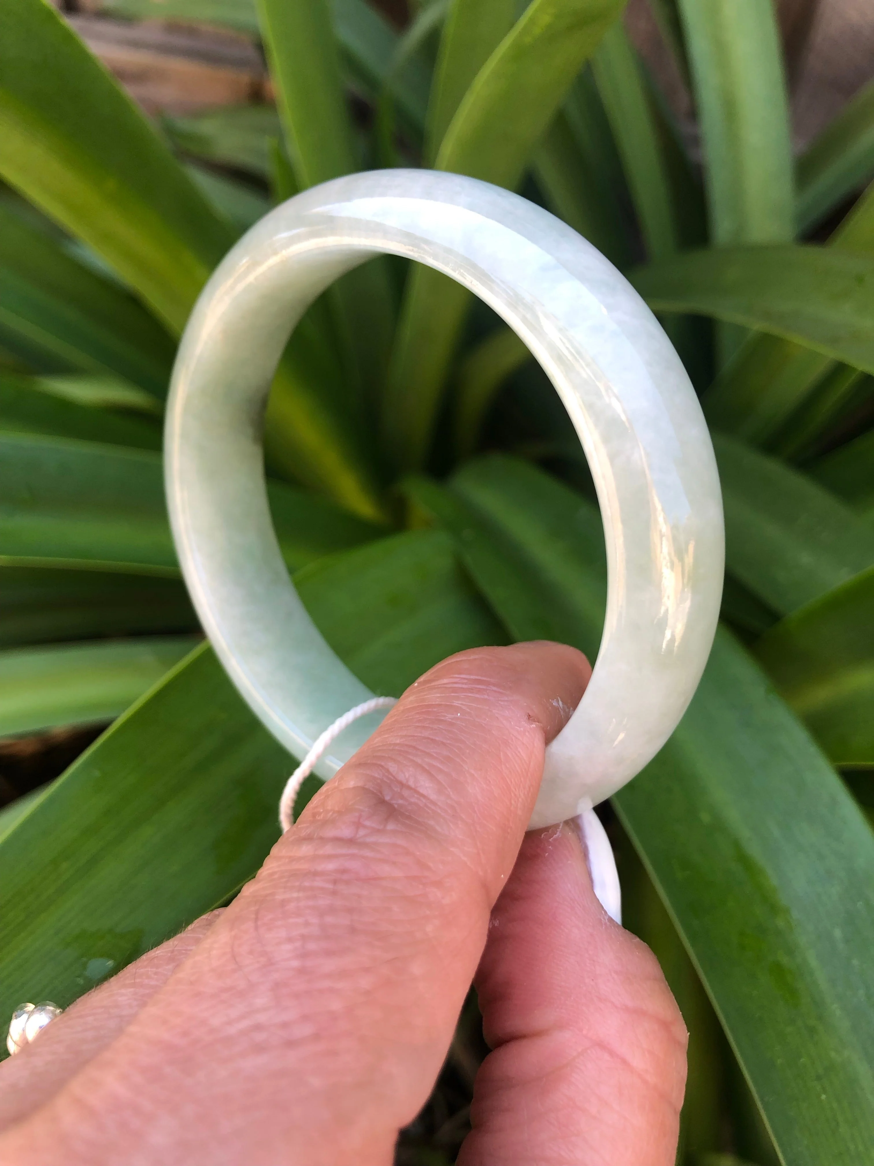 Genuine Grade A Light green Jade Bangle Bracelet - 58mm Half Moon - Image 4