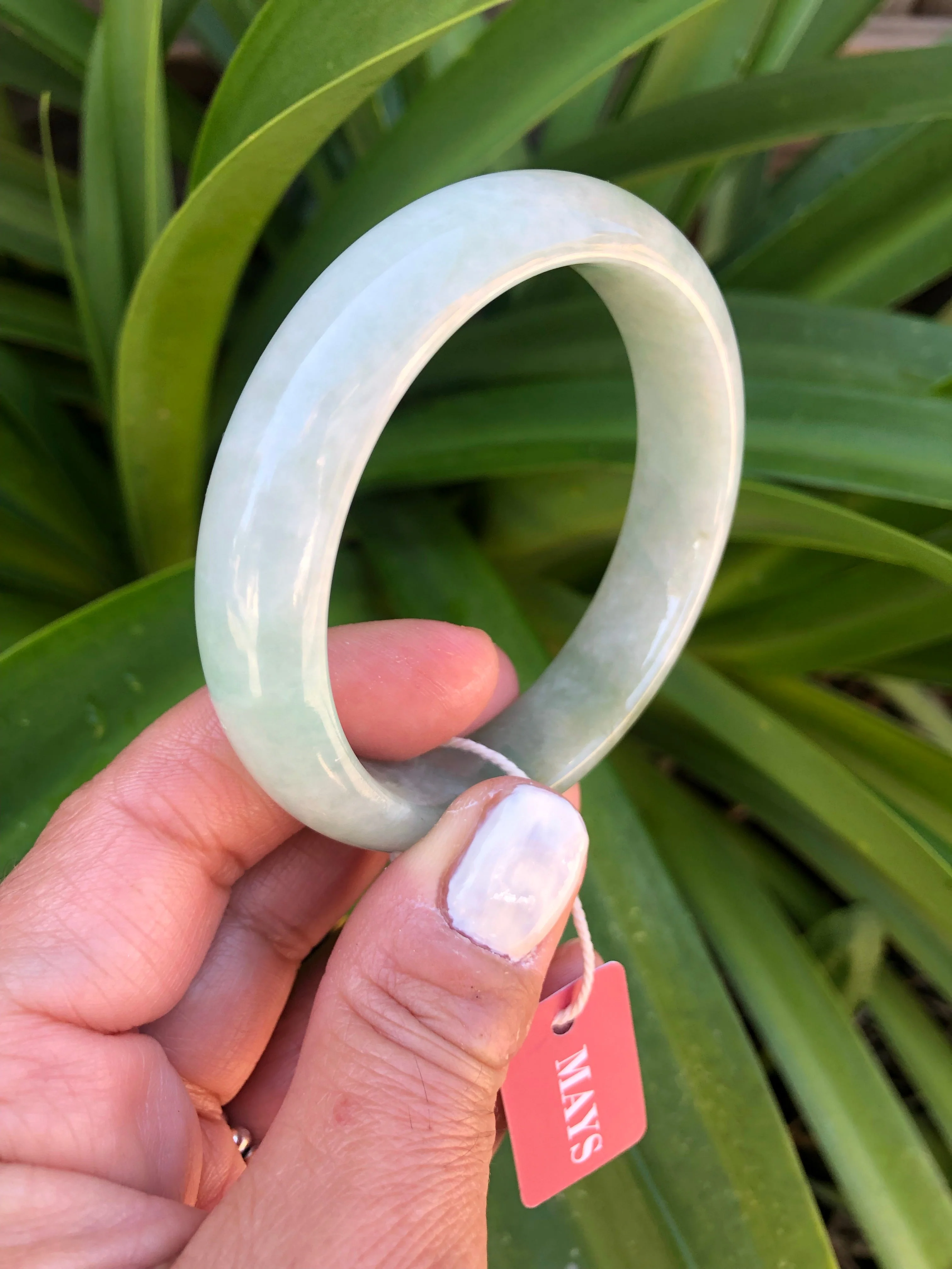 Genuine Grade A Light green Jade Bangle Bracelet - 58mm Half Moon - Image 5