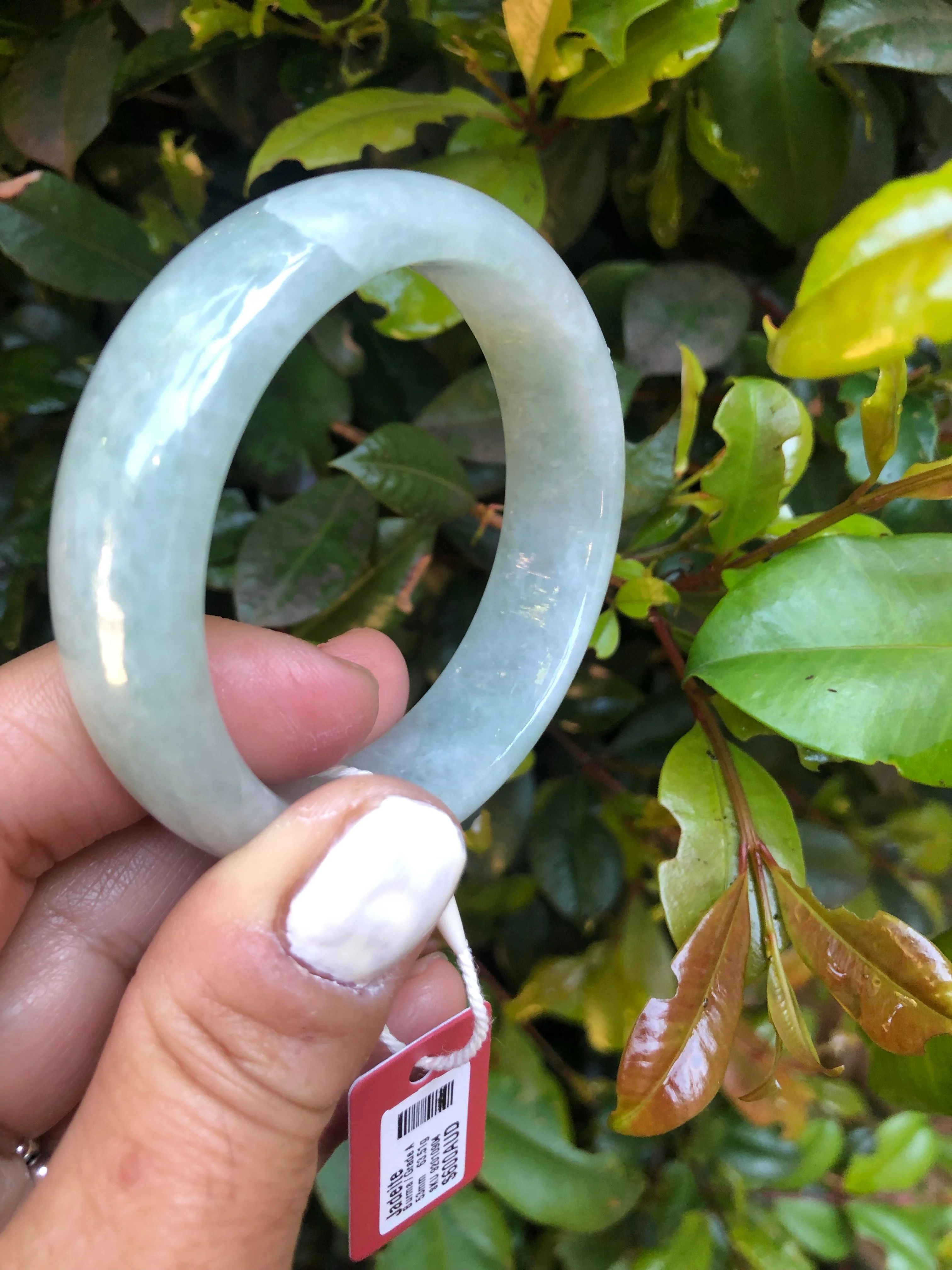 Real Grade A Light green Traditional Jade Bangle Bracelet - 53mm Half Moon - Image 4