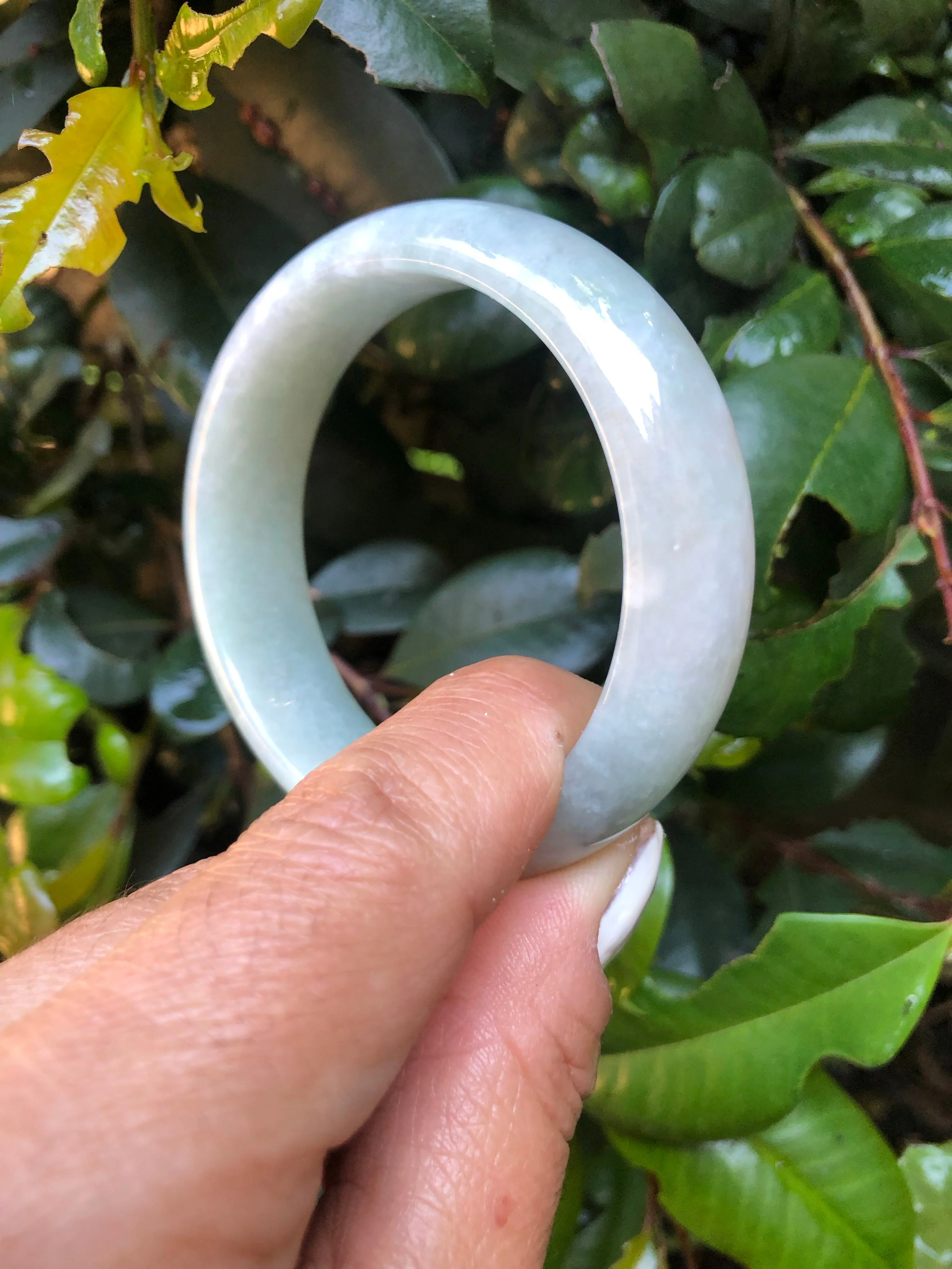 Real Grade A Light green Traditional Jade Bangle Bracelet - 53mm Half Moon - Image 5