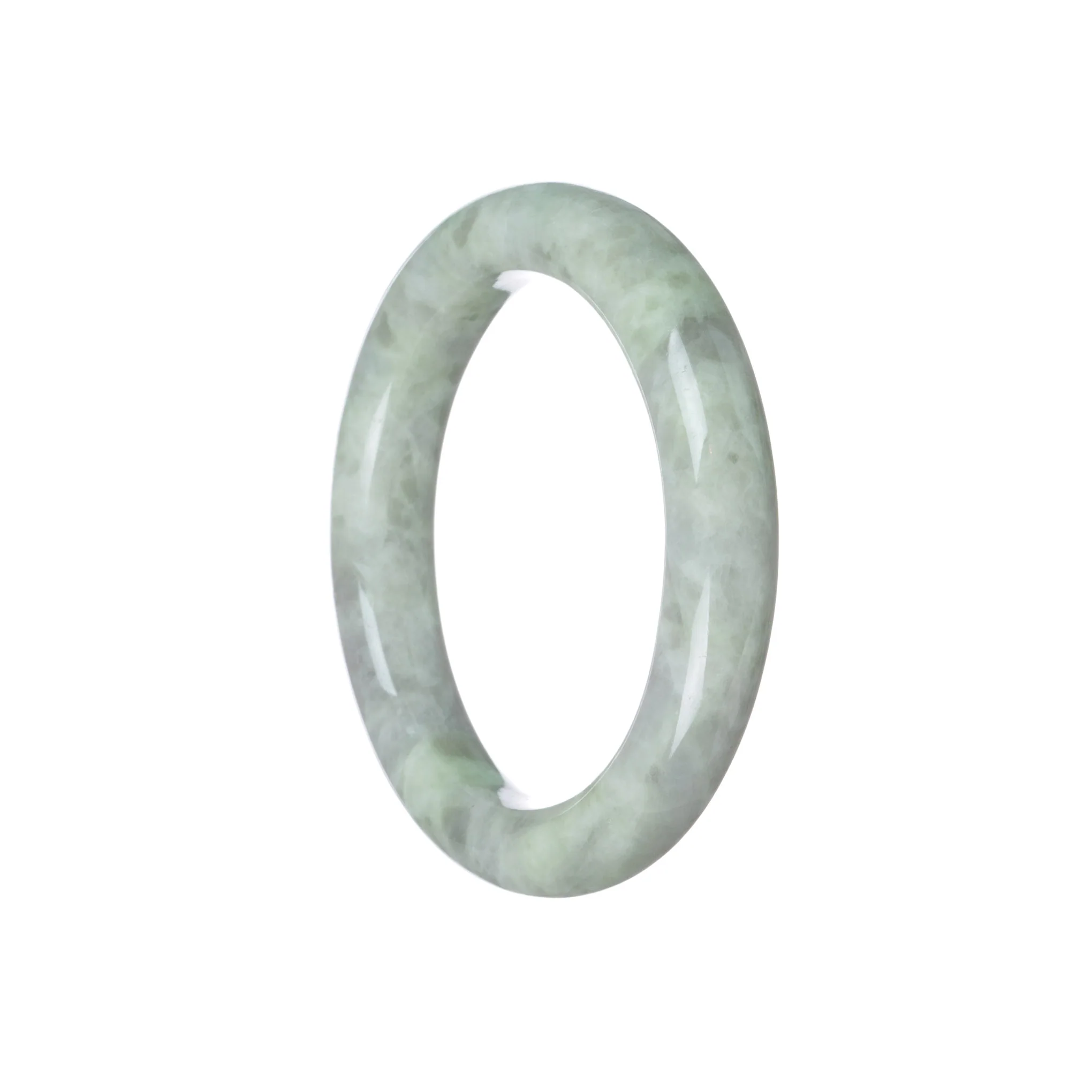 Genuine Untreated Green and Light Grey Jadeite Jade Bracelet - 55mm Round - Image 2