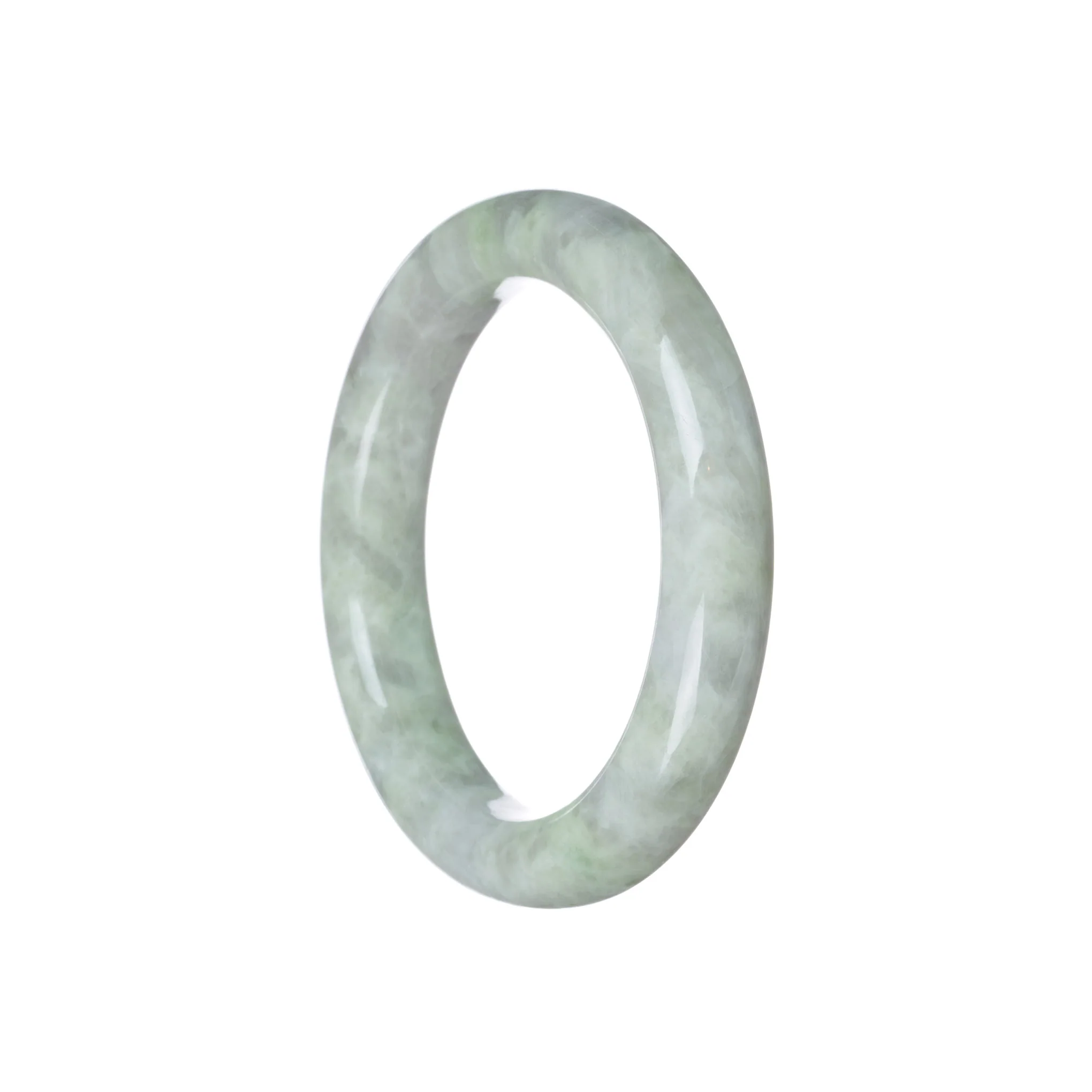 Genuine Untreated Green and Light Grey Jadeite Jade Bracelet - 55mm Round - Image 3