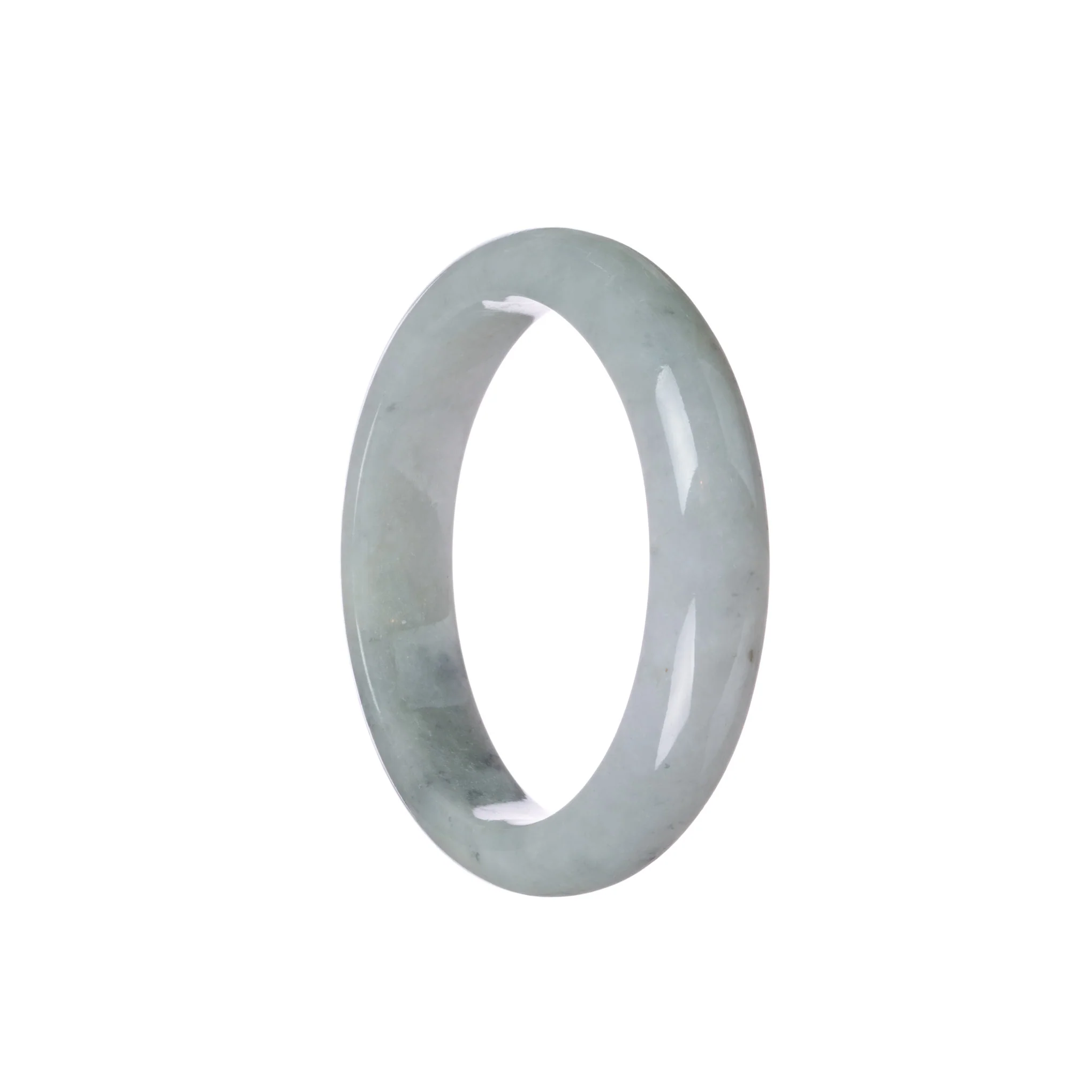 Authentic Grade A Light Grey Jadeite Bangle Bracelet - 55mm Semi Round - Image 2