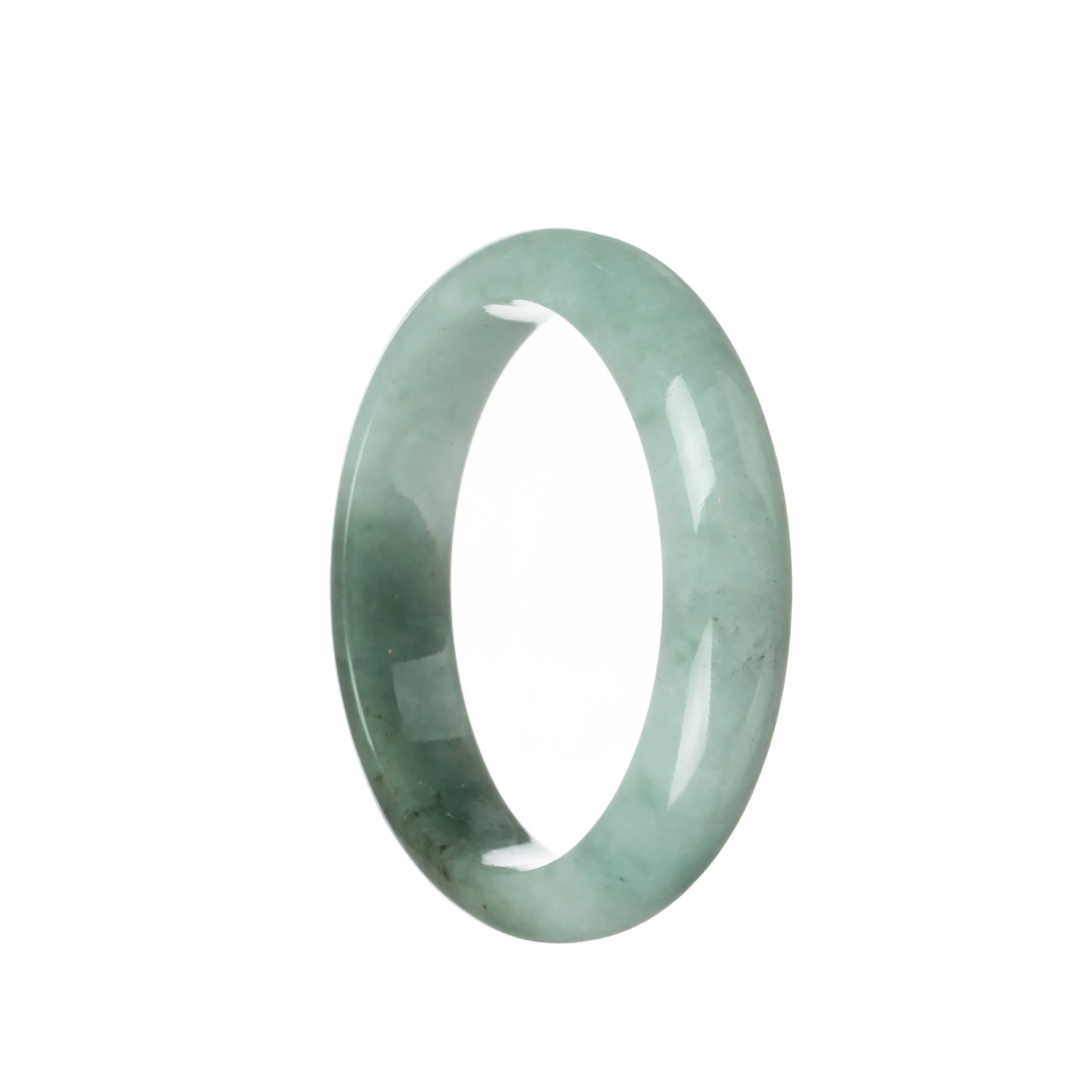 Certified Grade A Light Green with Deep Green Patch Burma Jade Bracelet - 58mm Half Moon - Image 2