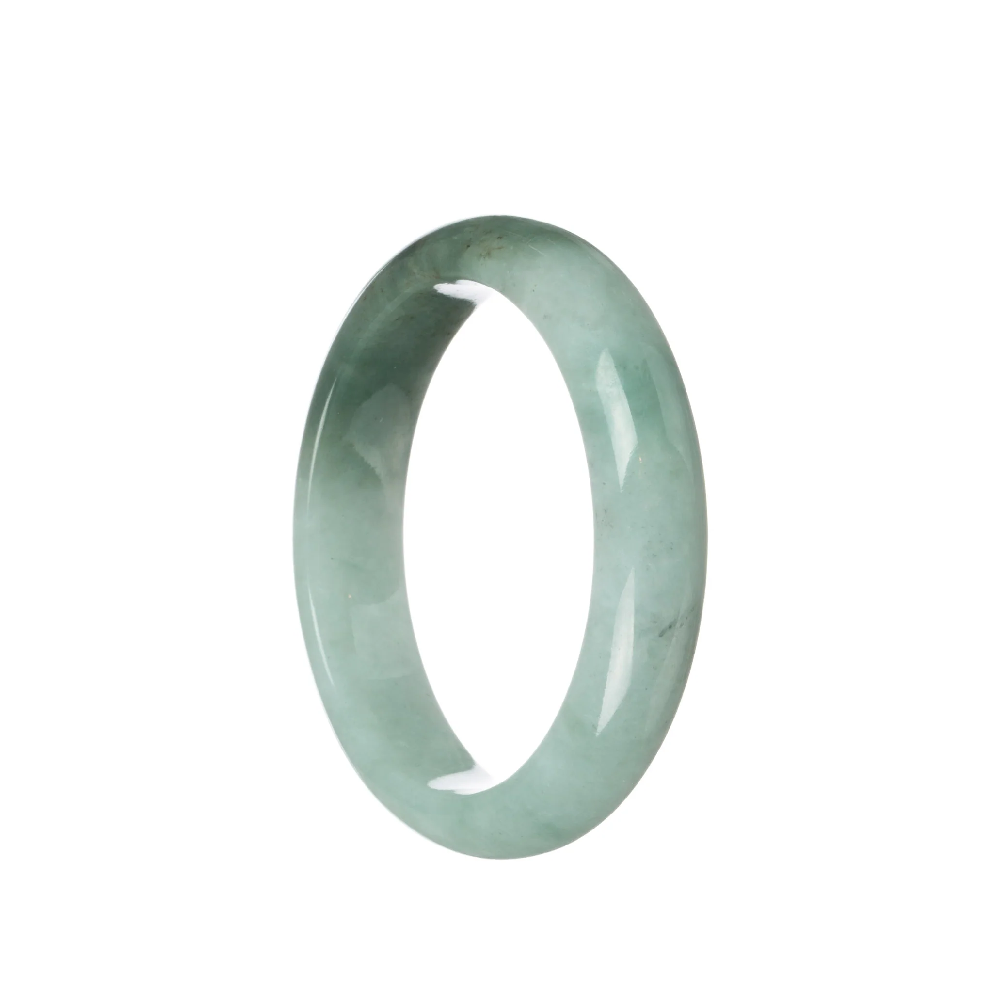 Certified Grade A Light Green with Deep Green Patch Burma Jade Bracelet - 58mm Half Moon - Image 3