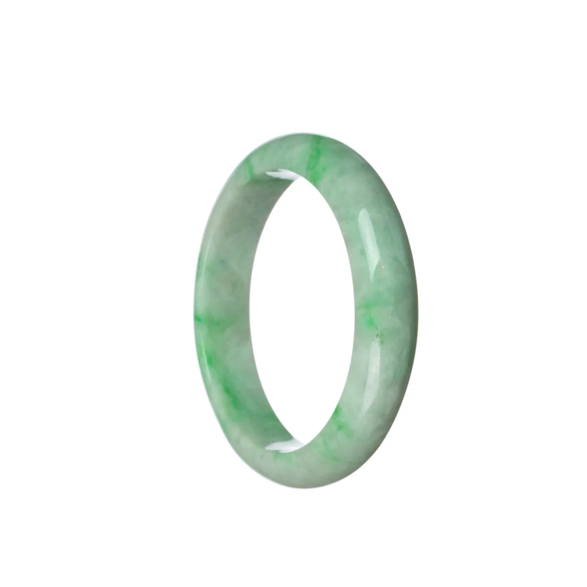 Authentic Untreated White with apple green Jadeite Jade Bangle - 53mm Half Moon