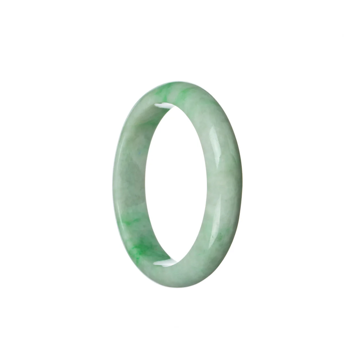 Authentic Untreated White with apple green Jadeite Jade Bangle - 53mm Half Moon - Image 2
