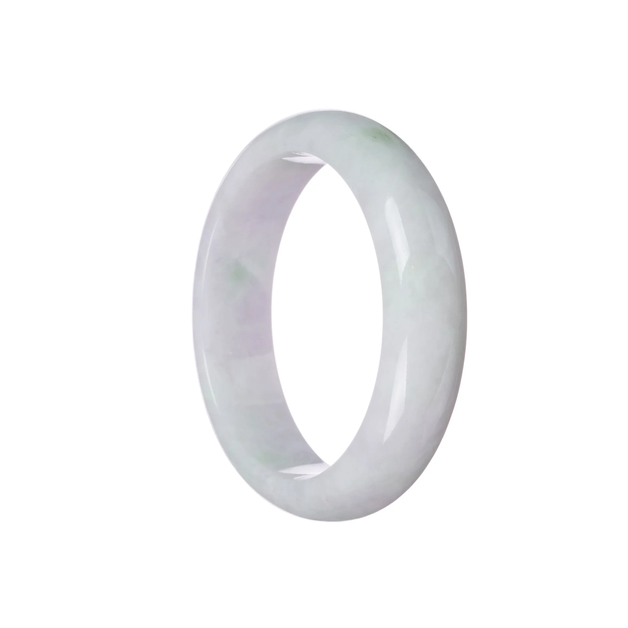 Genuine Grade A White with Pale Green Patches Jadeite Bangle Bracelet - 58mm Half Moon - Image 3