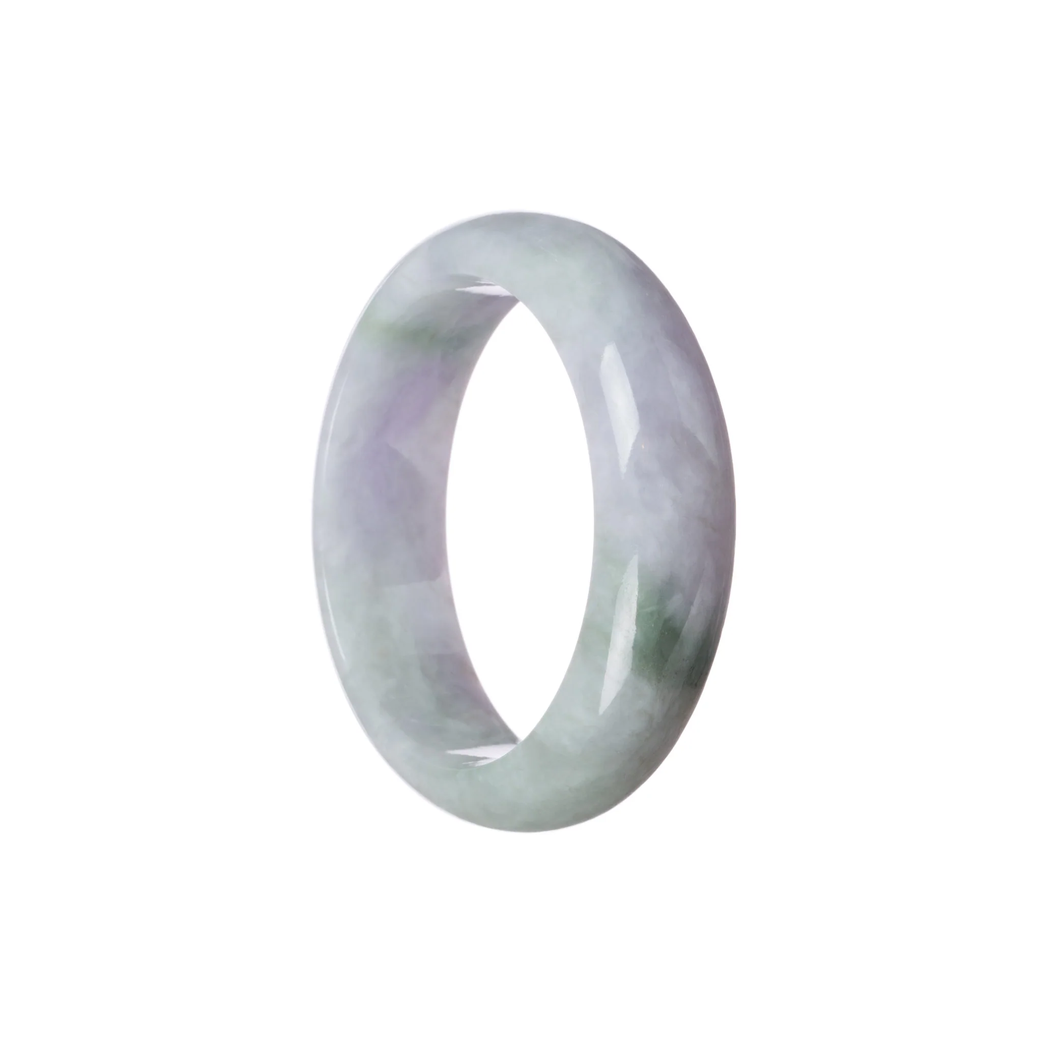 Authentic Grade A Pale Lavender with Green Patch Jadeite Jade Bangle Bracelet - 52mm Half Moon - Image 2