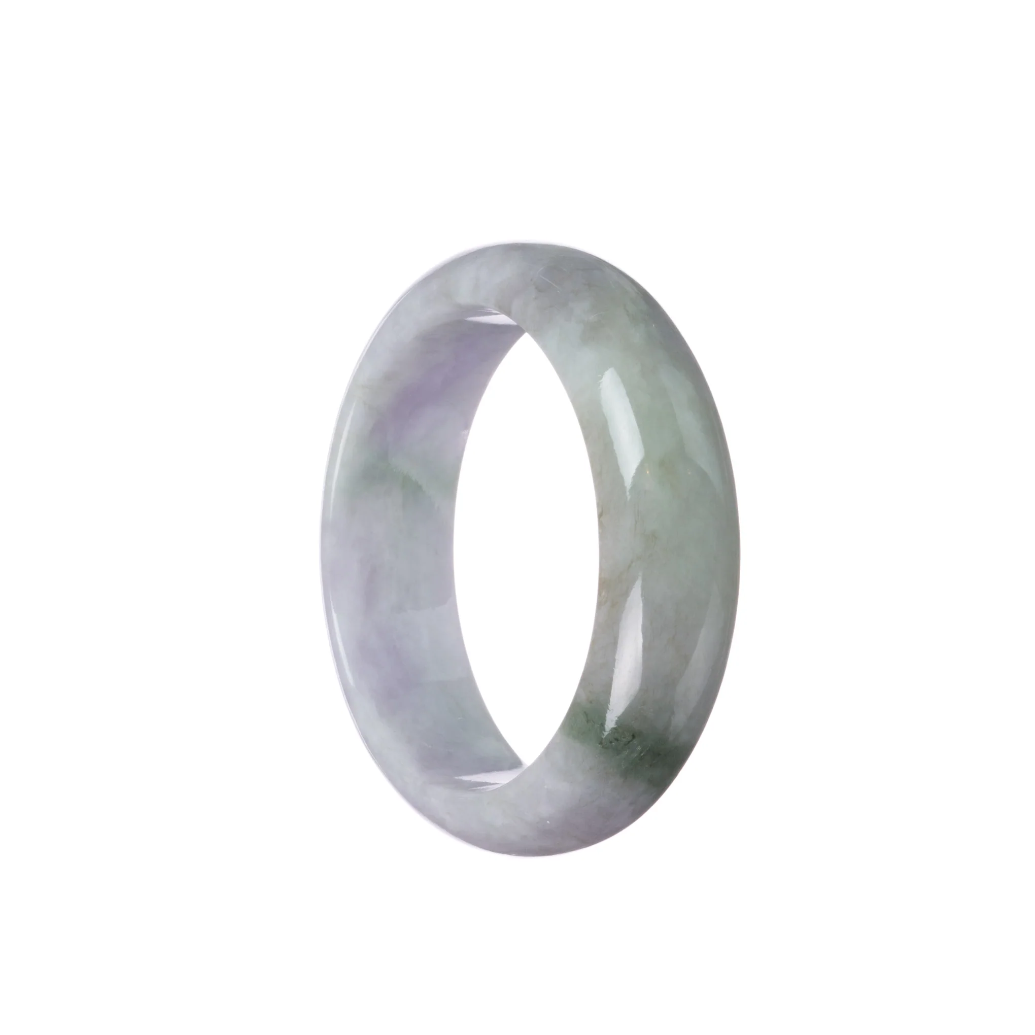 Authentic Grade A Pale Lavender with Green Patch Jadeite Jade Bangle Bracelet - 52mm Half Moon - Image 3