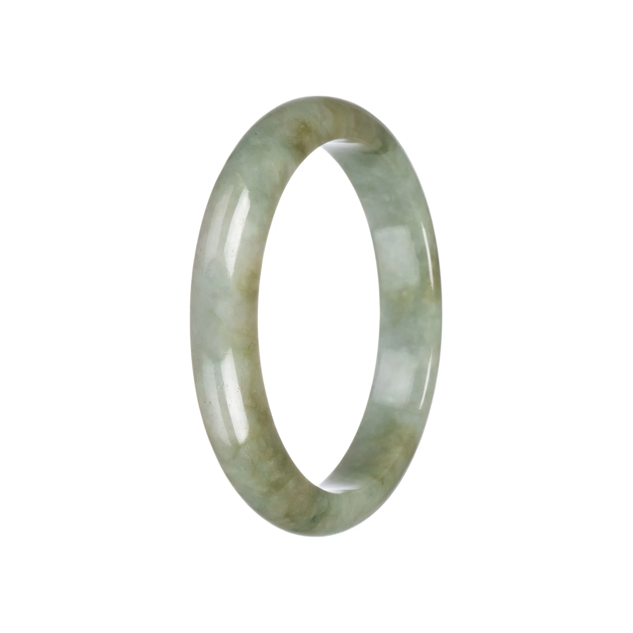 Genuine Untreated Olive green pattern Jadeite Bangle - 59mm Semi Round - Image 2