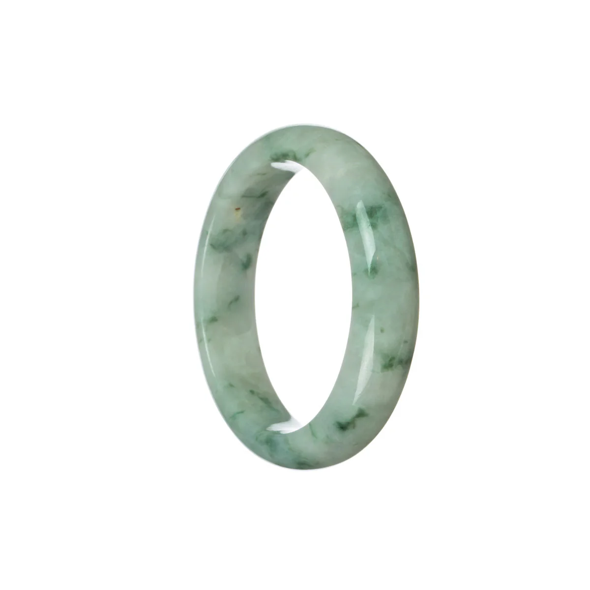 Certified Grade A Pale green with green flower Jadeite Jade Bangle Bracelet - 51mm Half Moon