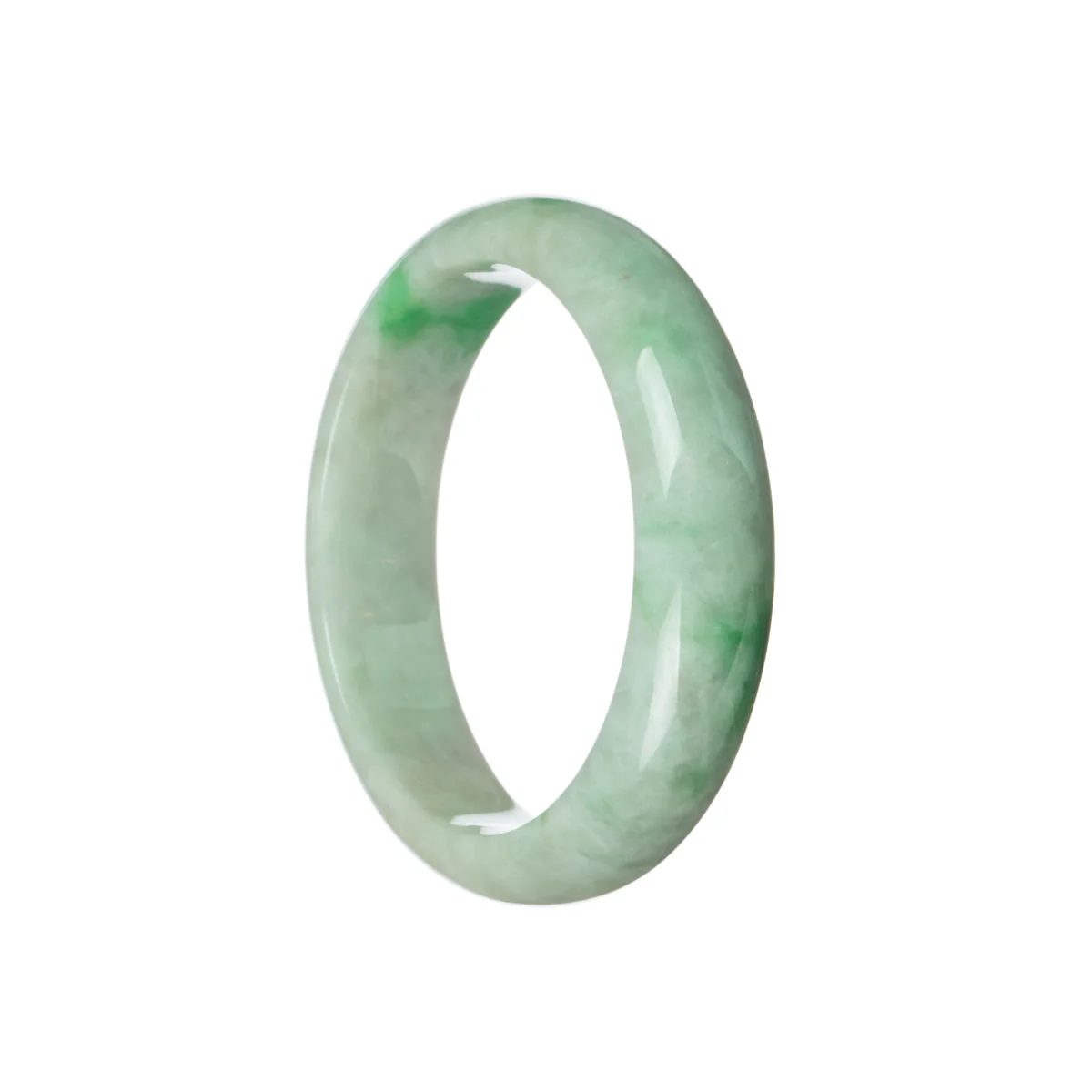 Certified Type A Pale green with emerald green Jade Bangle - 59mm Half Moon