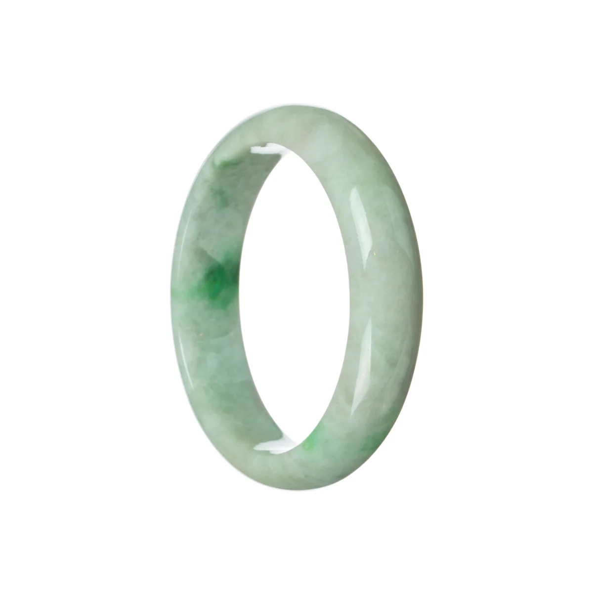 Certified Type A Pale green with emerald green Jade Bangle - 59mm Half Moon - Image 2