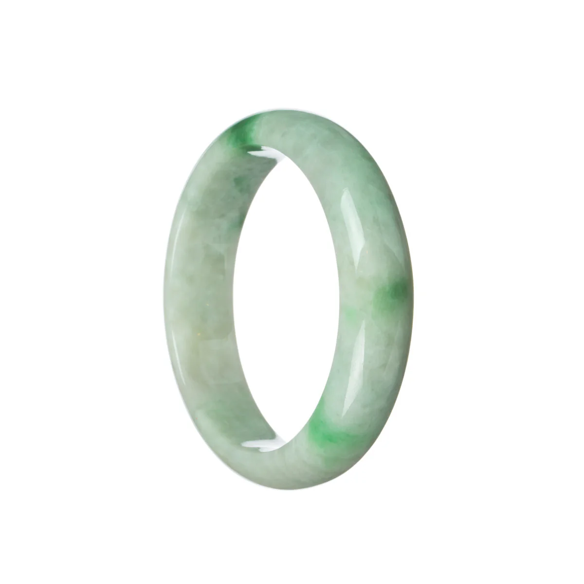 Certified Type A Pale green with emerald green Jade Bangle - 59mm Half Moon - Image 3