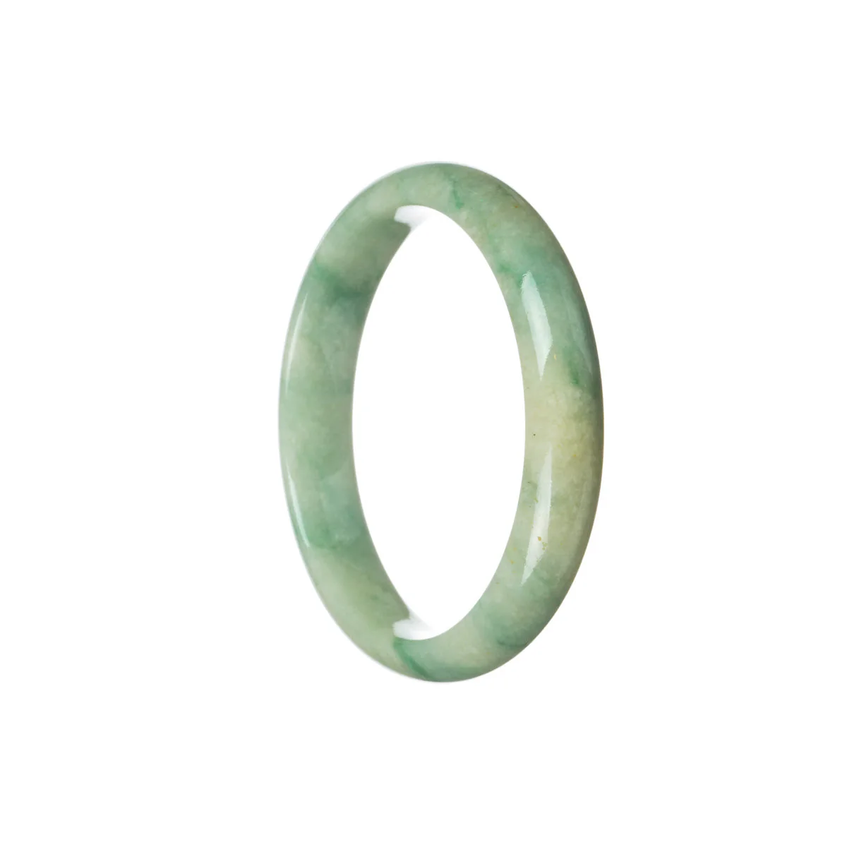 Real Type A Green on light green flower Jadeite Jade Bangle Bracelet - 57mm Half Moon - Image 3