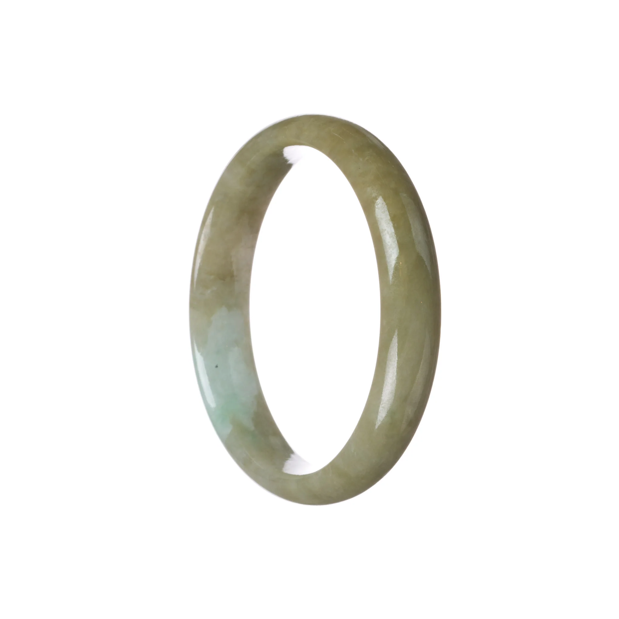 Genuine Grade A Brown with Light Green Patch Burmese Jade Bracelet - 59mm Half Moon - Image 2