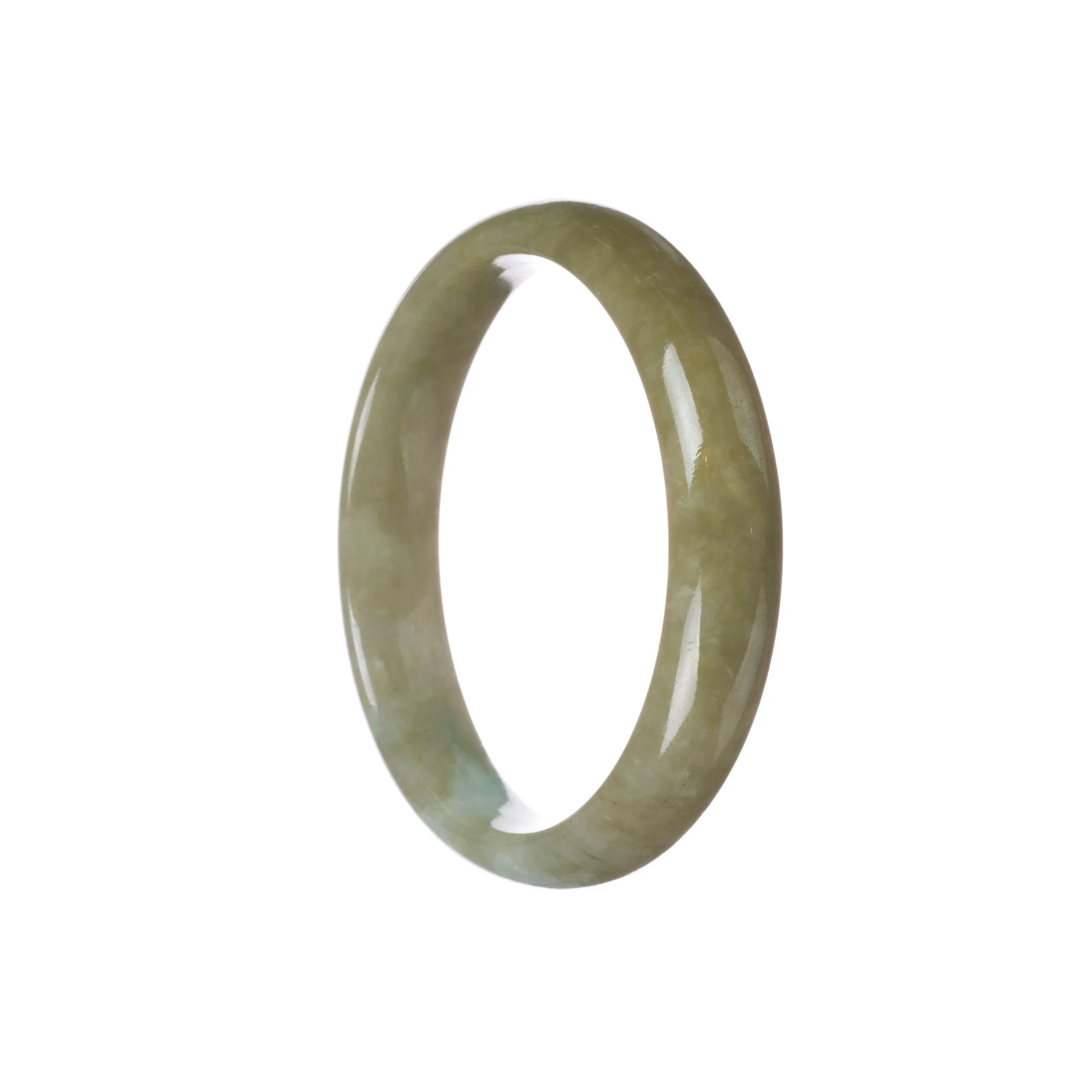 Genuine Grade A Brown with Light Green Patch Burmese Jade Bracelet - 59mm Half Moon - Image 3