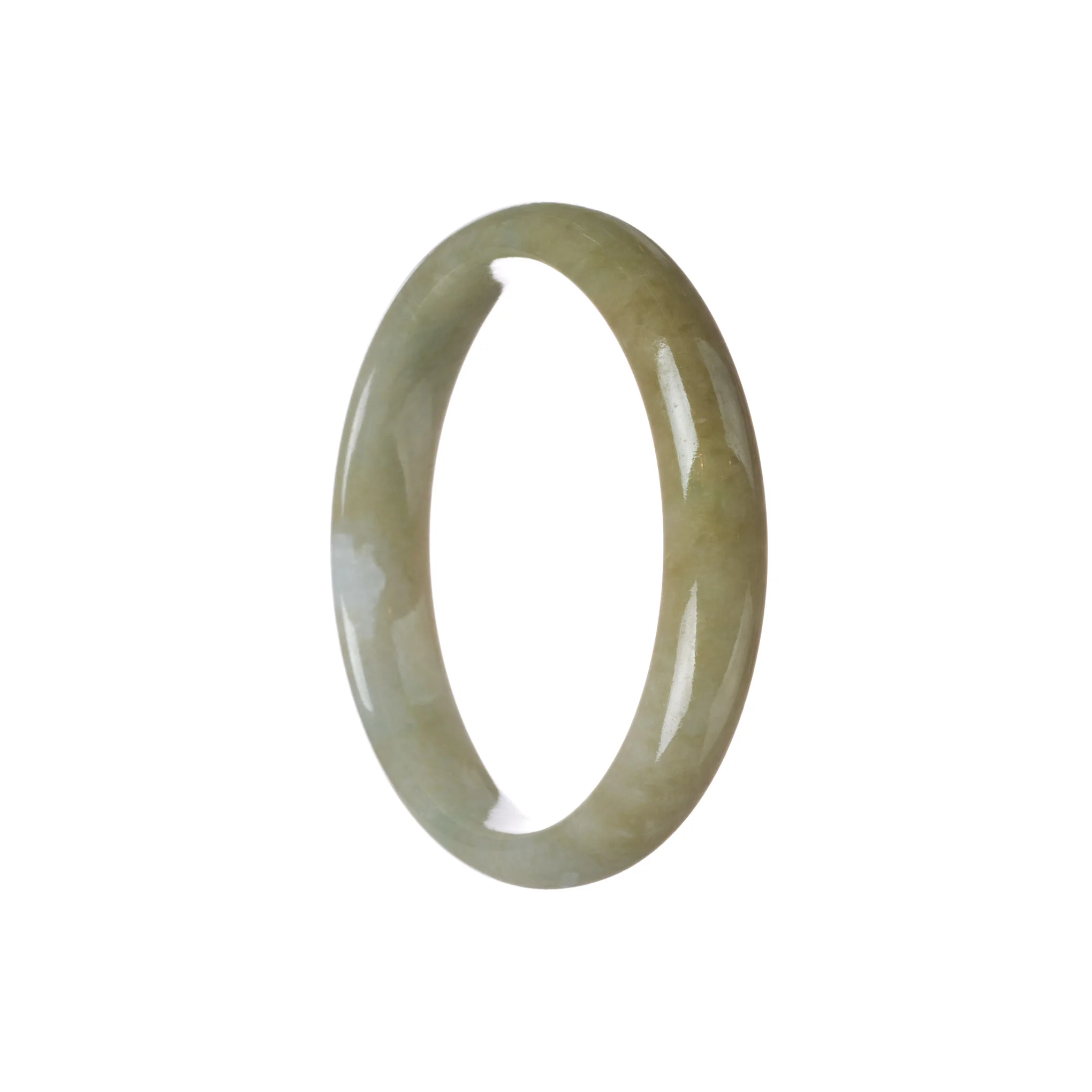 Genuine Type A Brownish Green with White Patch Jadeite Bangle Bracelet - 59mm Half Moon - Image 2
