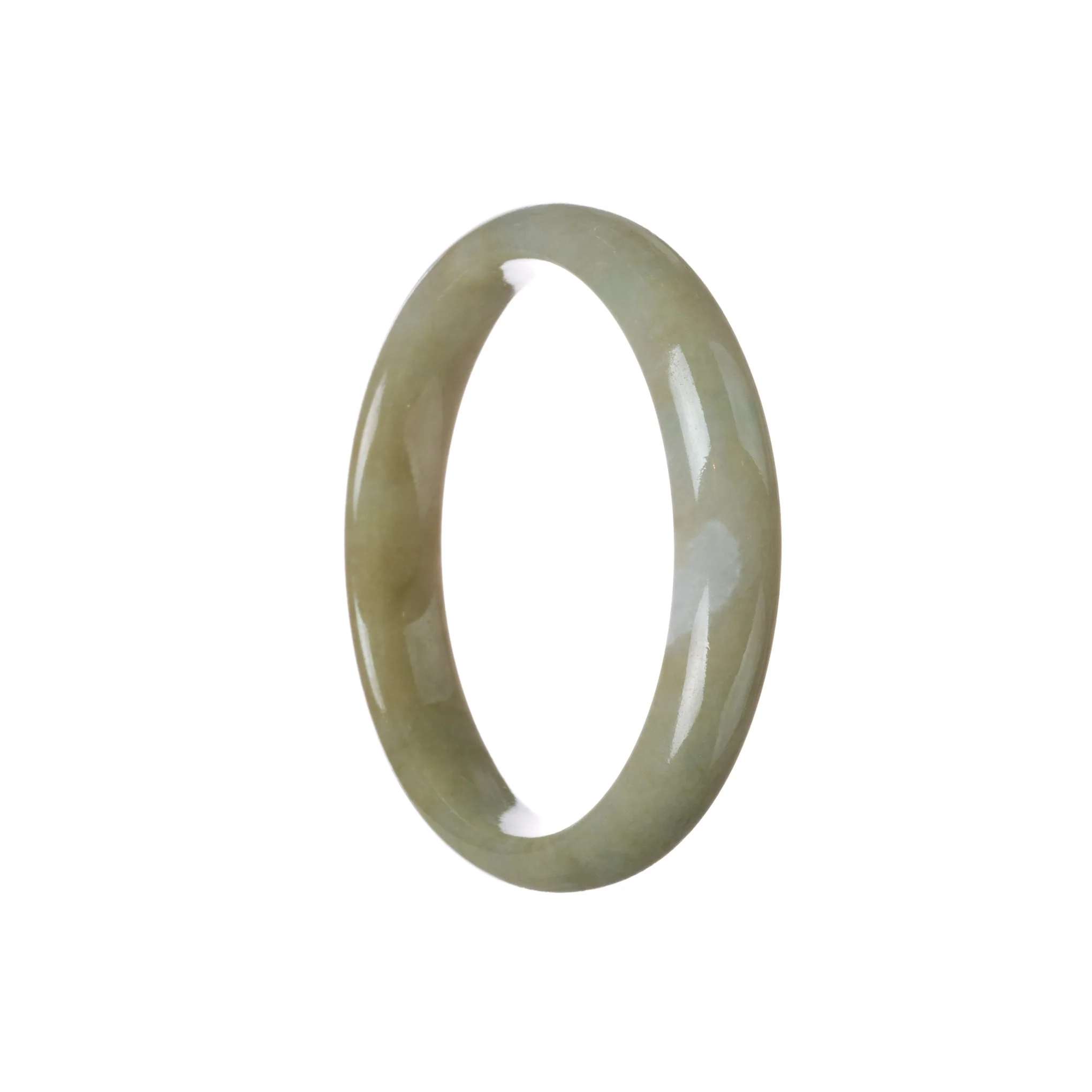 Genuine Type A Brownish Green with White Patch Jadeite Bangle Bracelet - 59mm Half Moon - Image 3