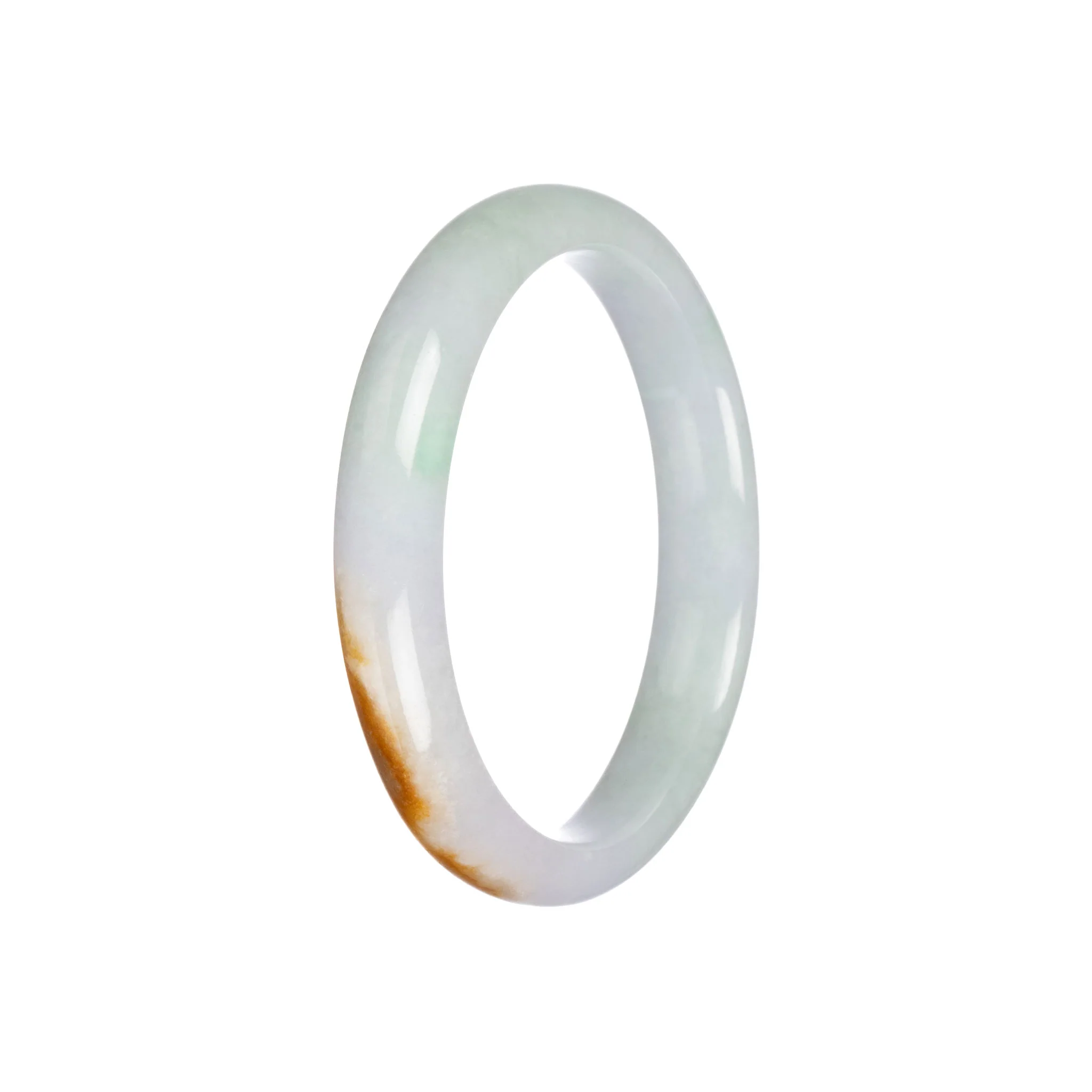 Genuine Type A Light Green and Yellowish Brown Jadeite Bracelet - 57mm Half Moon - Image 2