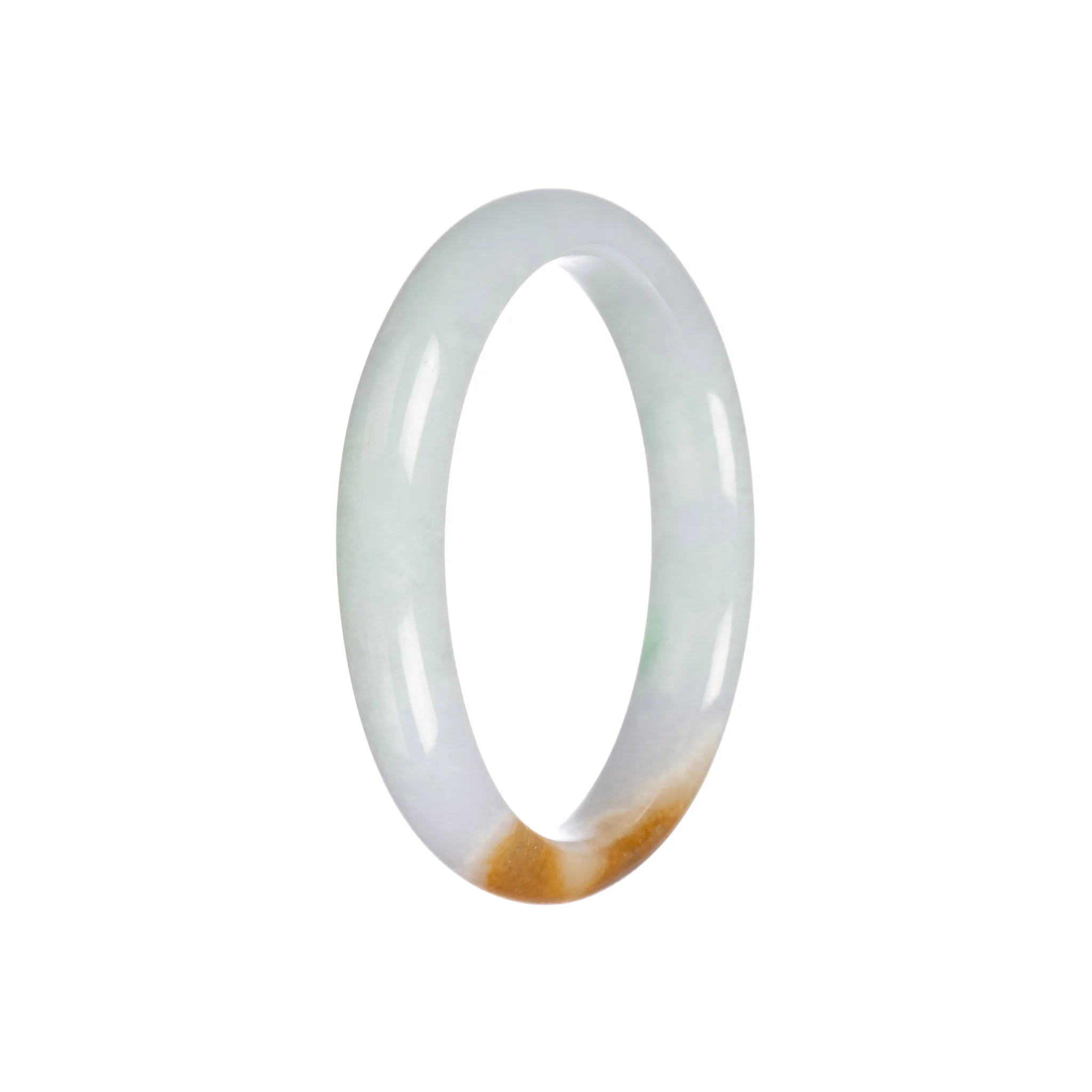 Genuine Type A Light Green and Yellowish Brown Jadeite Bracelet - 57mm Half Moon - Image 5