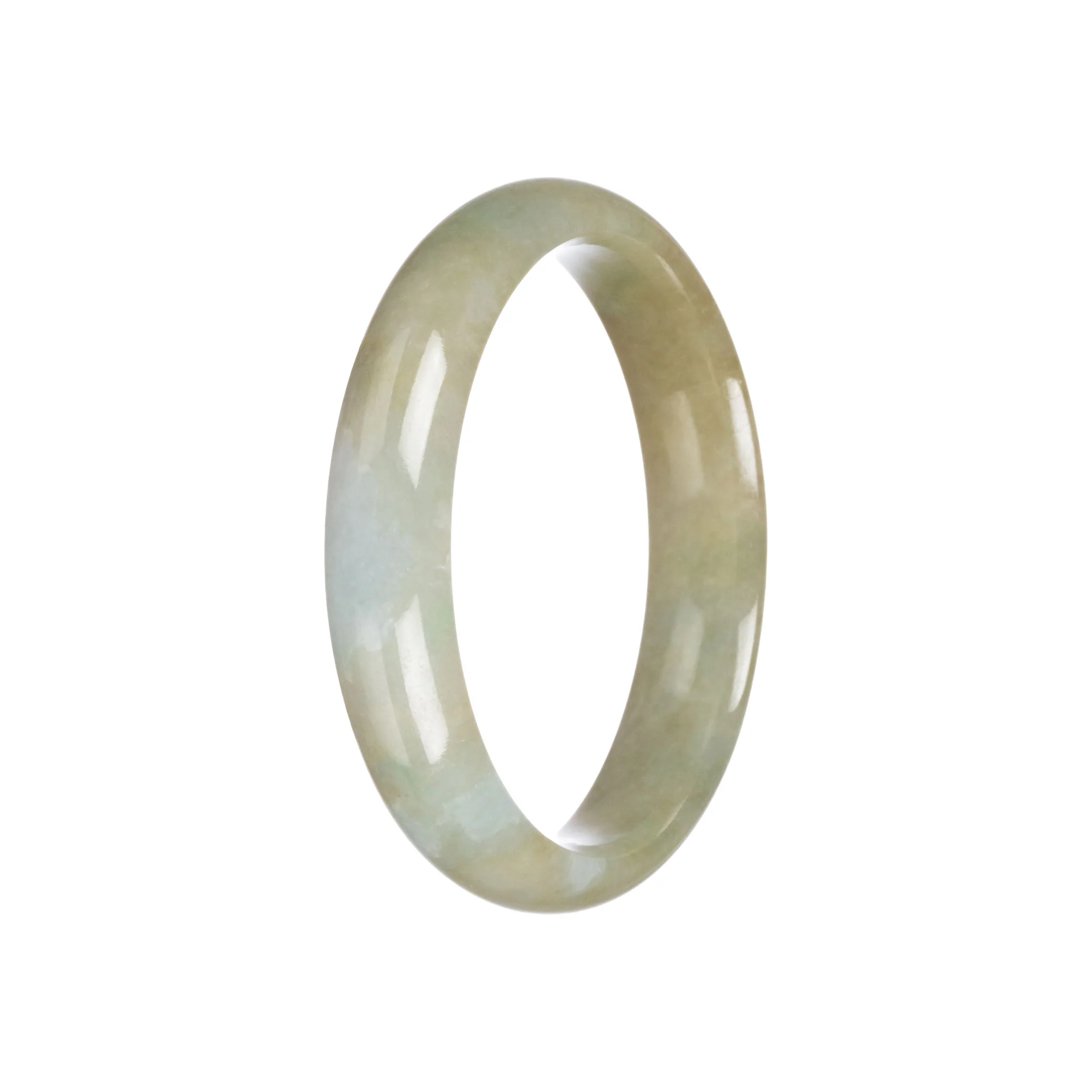 Certified Grade A Brownish Olive Green with White Patch Jadeite Jade Bangle Bracelet - 59mm Half Moon - Image 2