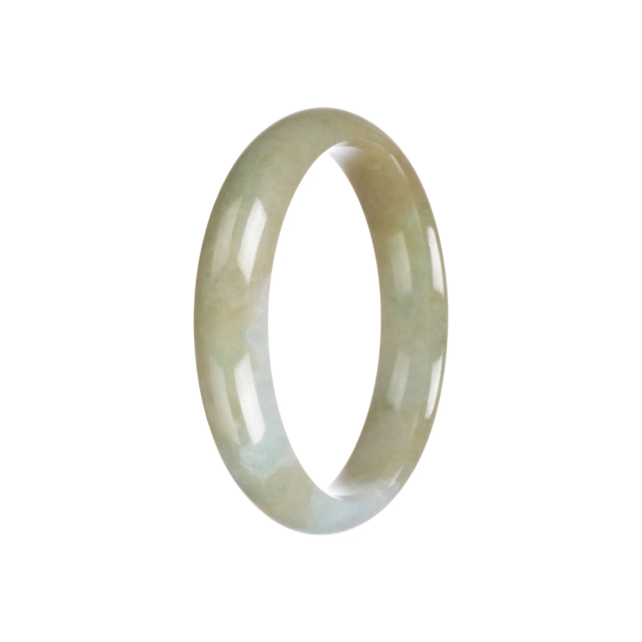 Certified Grade A Brownish Olive Green with White Patch Jadeite Jade Bangle Bracelet - 59mm Half Moon - Image 4