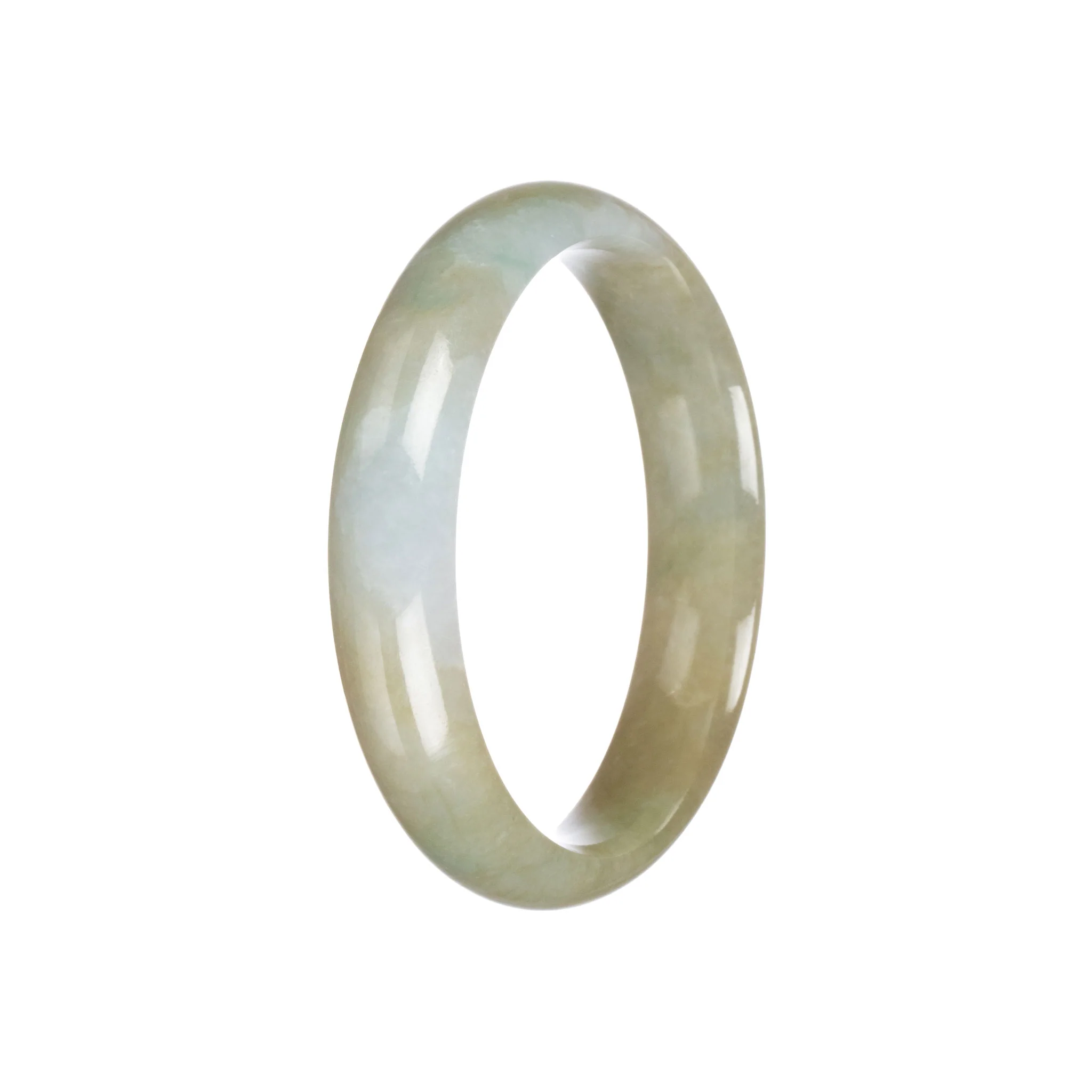 Certified Grade A Brownish Olive Green with White Patch Jadeite Jade Bangle Bracelet - 59mm Half Moon - Image 5