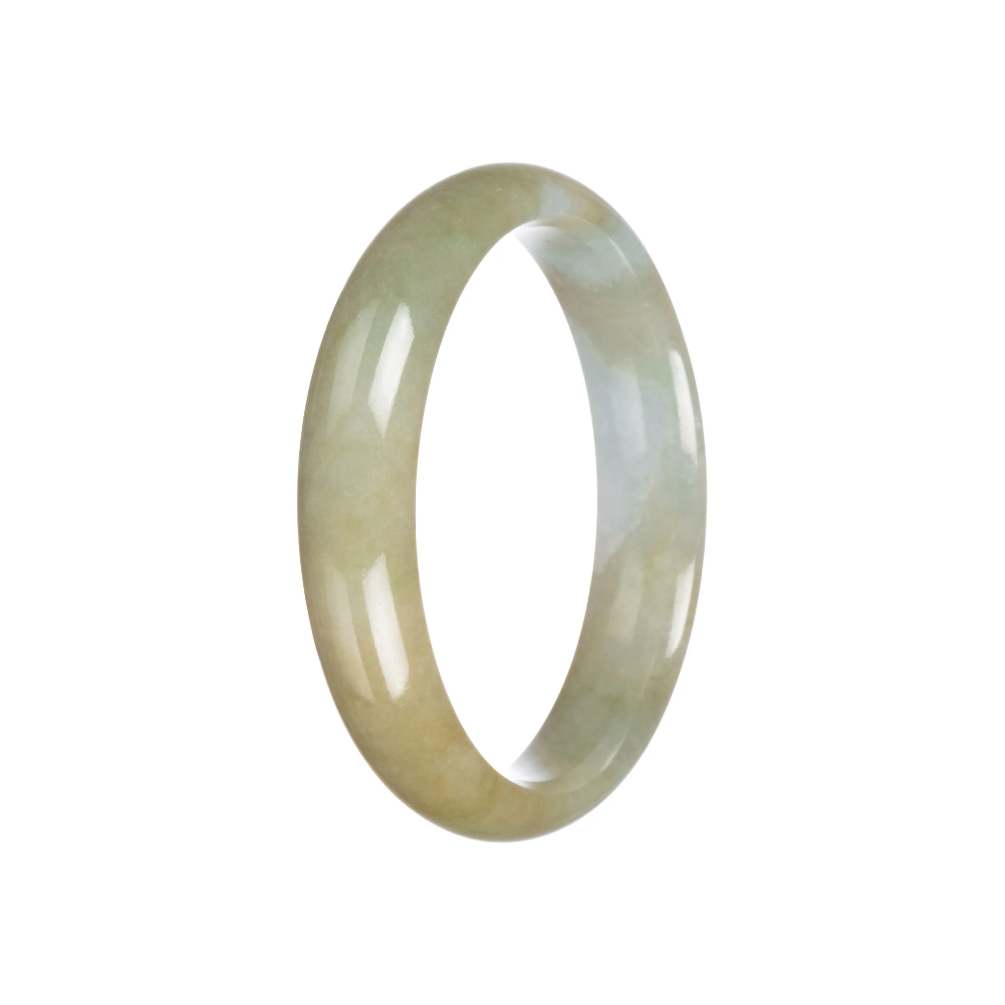 Certified Grade A Brownish Olive Green with White Patch Jadeite Jade Bangle Bracelet - 59mm Half Moon - Image 6