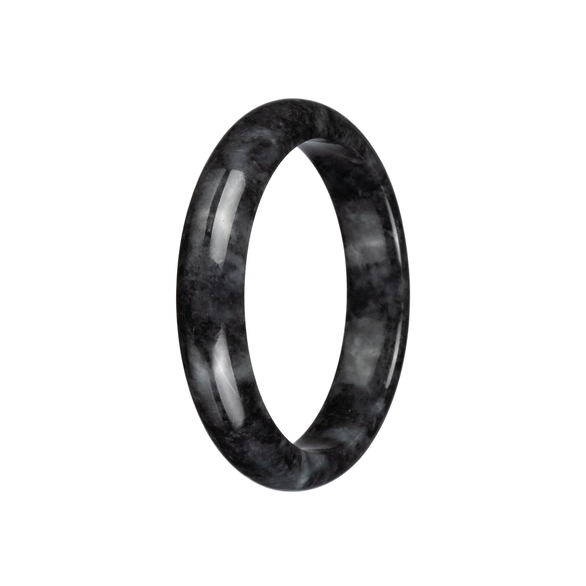 Genuine Natural Black and Grey Pattern Traditional Jade Bangle - 59mm Half Moon - Image 2