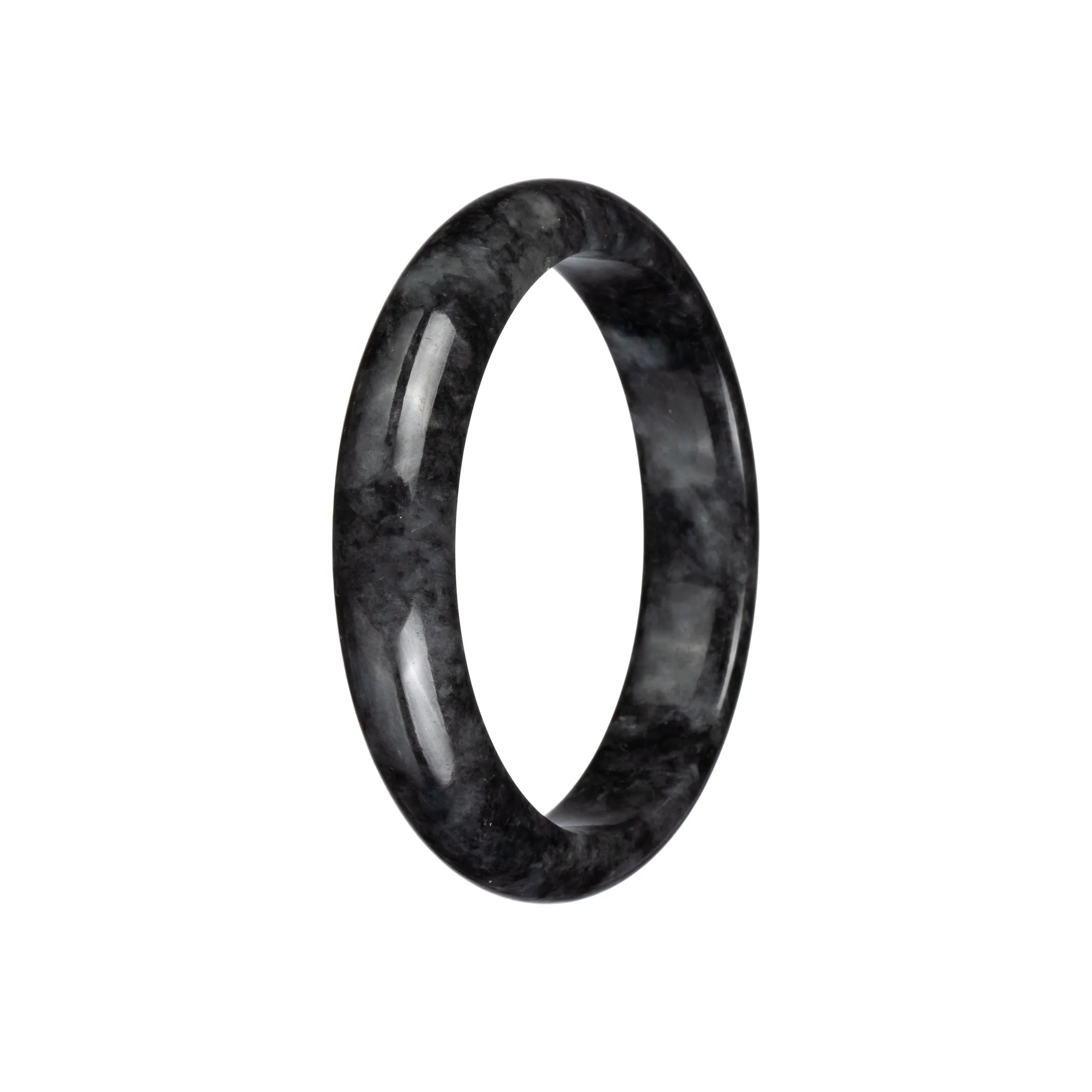 Genuine Natural Black and Grey Pattern Traditional Jade Bangle - 59mm Half Moon - Image 3