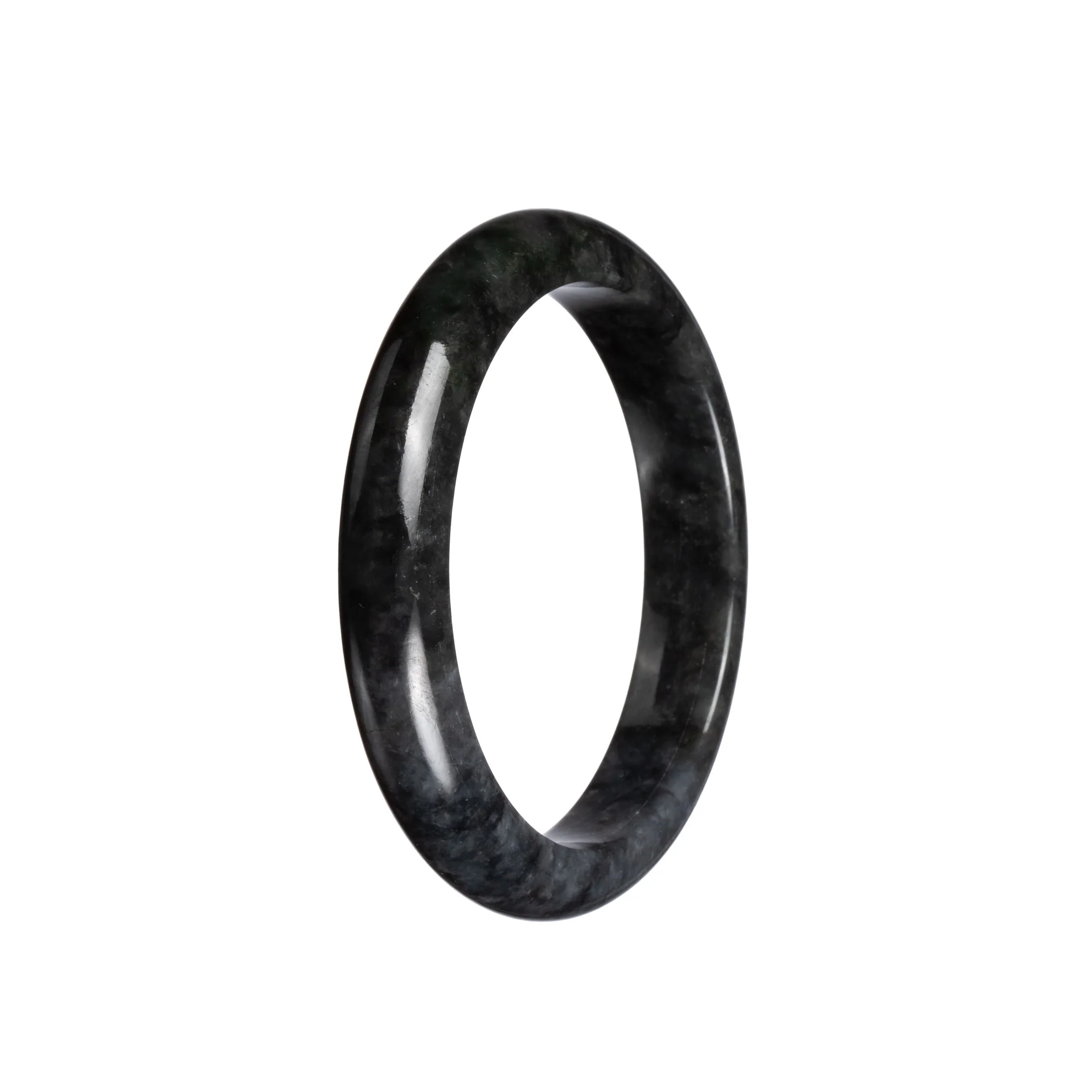 Genuine Natural Grey and Black Patterns Jade Bangle - 57mm Half Moon - Image 3