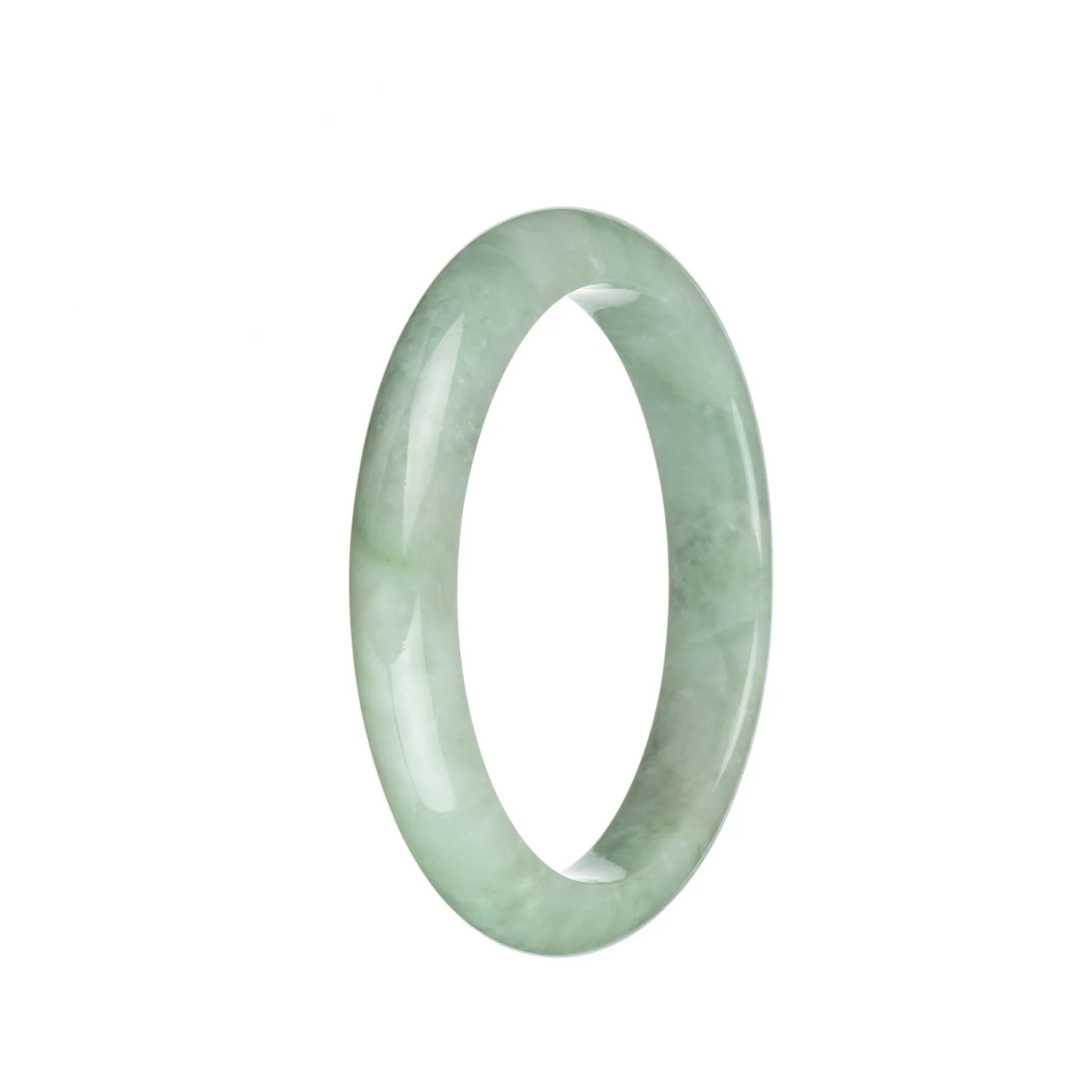 Genuine Natural Light Green Traditional Jade Bangle Bracelet - 63mm Semi Round - Image 2