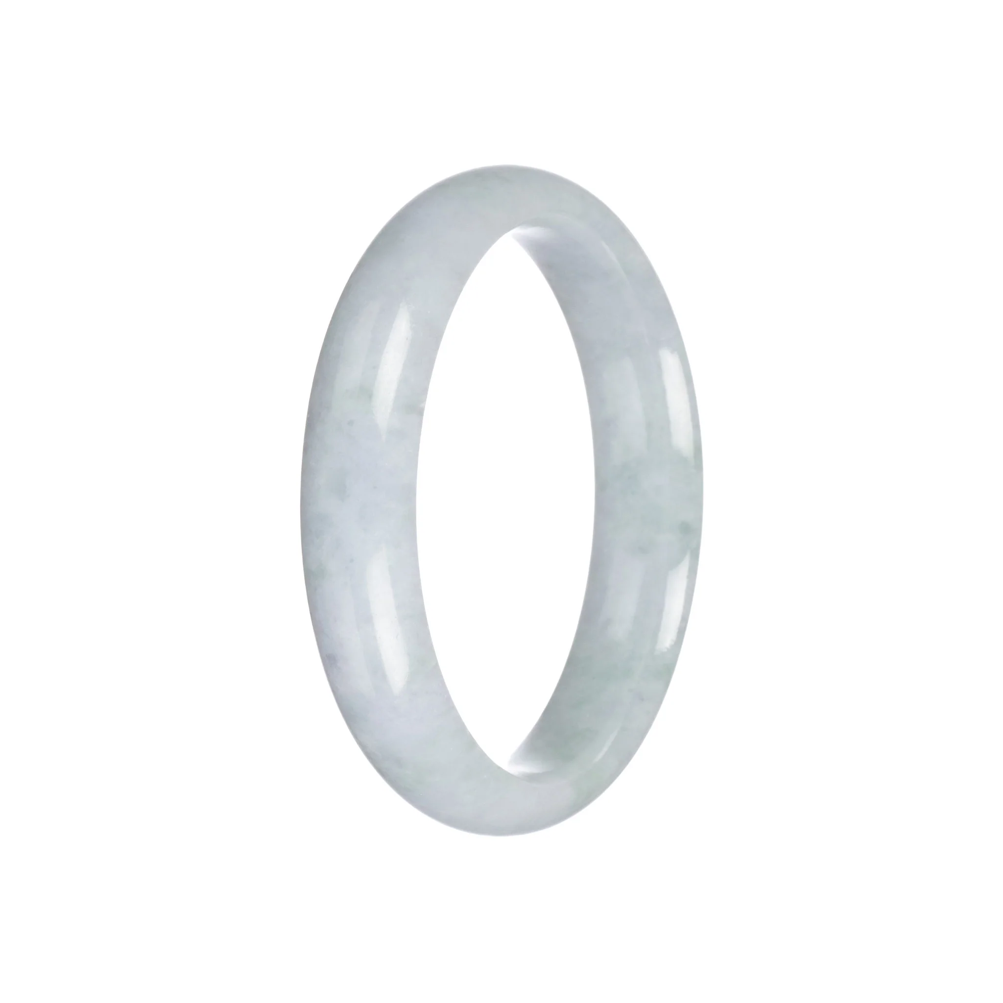 Genuine Natural Light Grey with Light Green Pattern Jadeite Bangle - 56mm Half Moon - Image 2