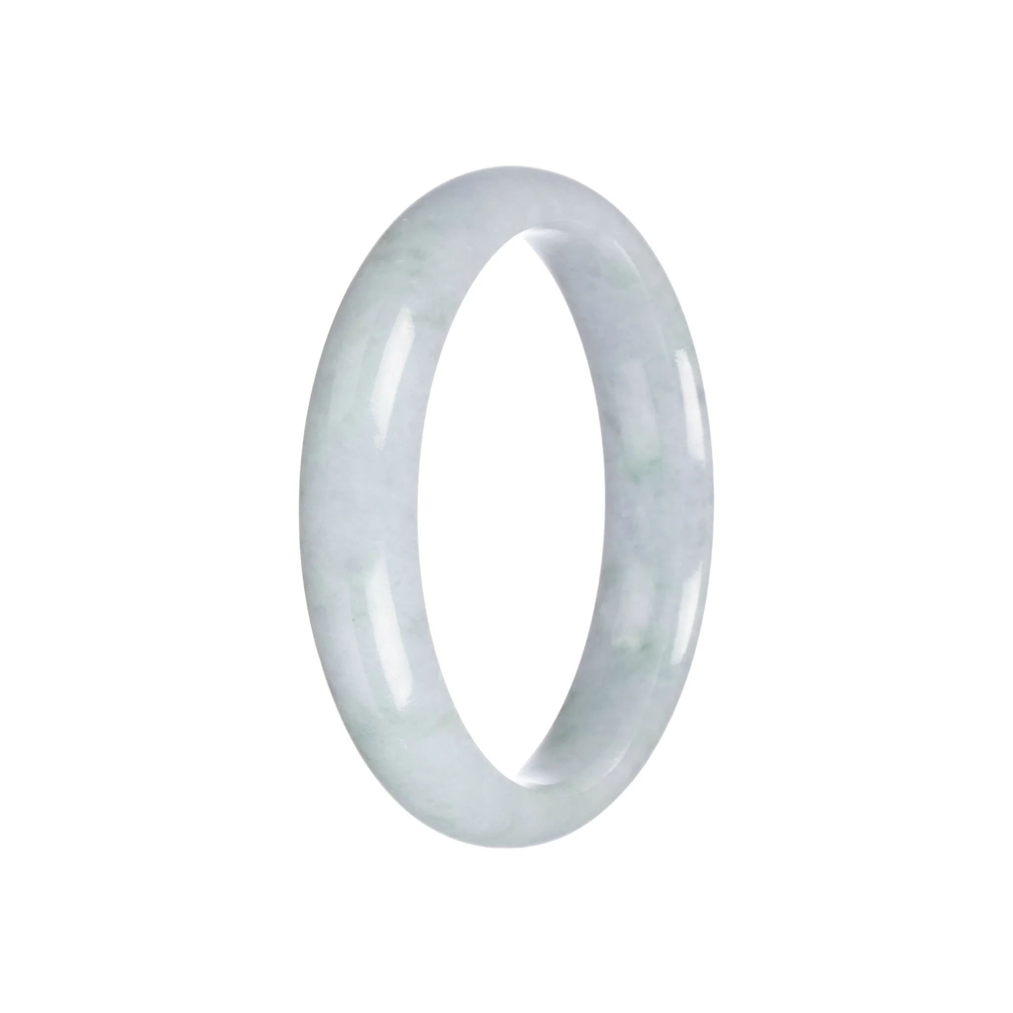 Genuine Natural Light Grey with Light Green Pattern Jadeite Bangle - 56mm Half Moon - Image 3