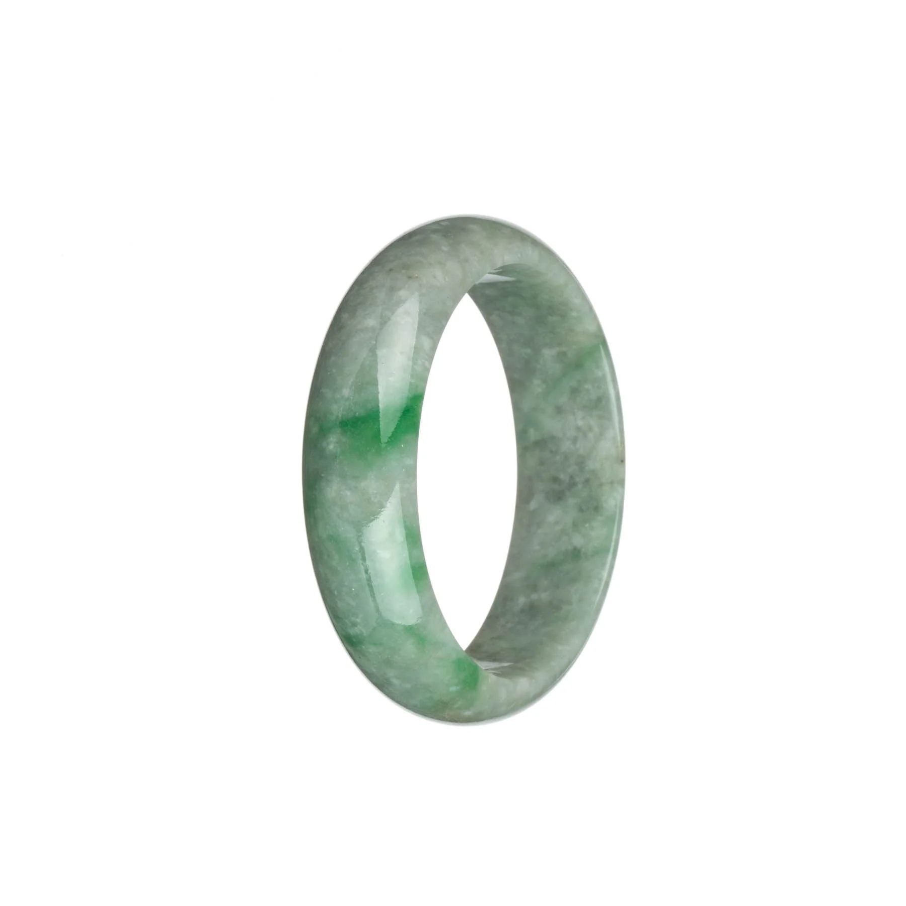 Genuine Natural Light Grey with Emerald Green Patterns and Light Brown Patches Burmese Jade Bangle Bracelet - 51mm Half Moon