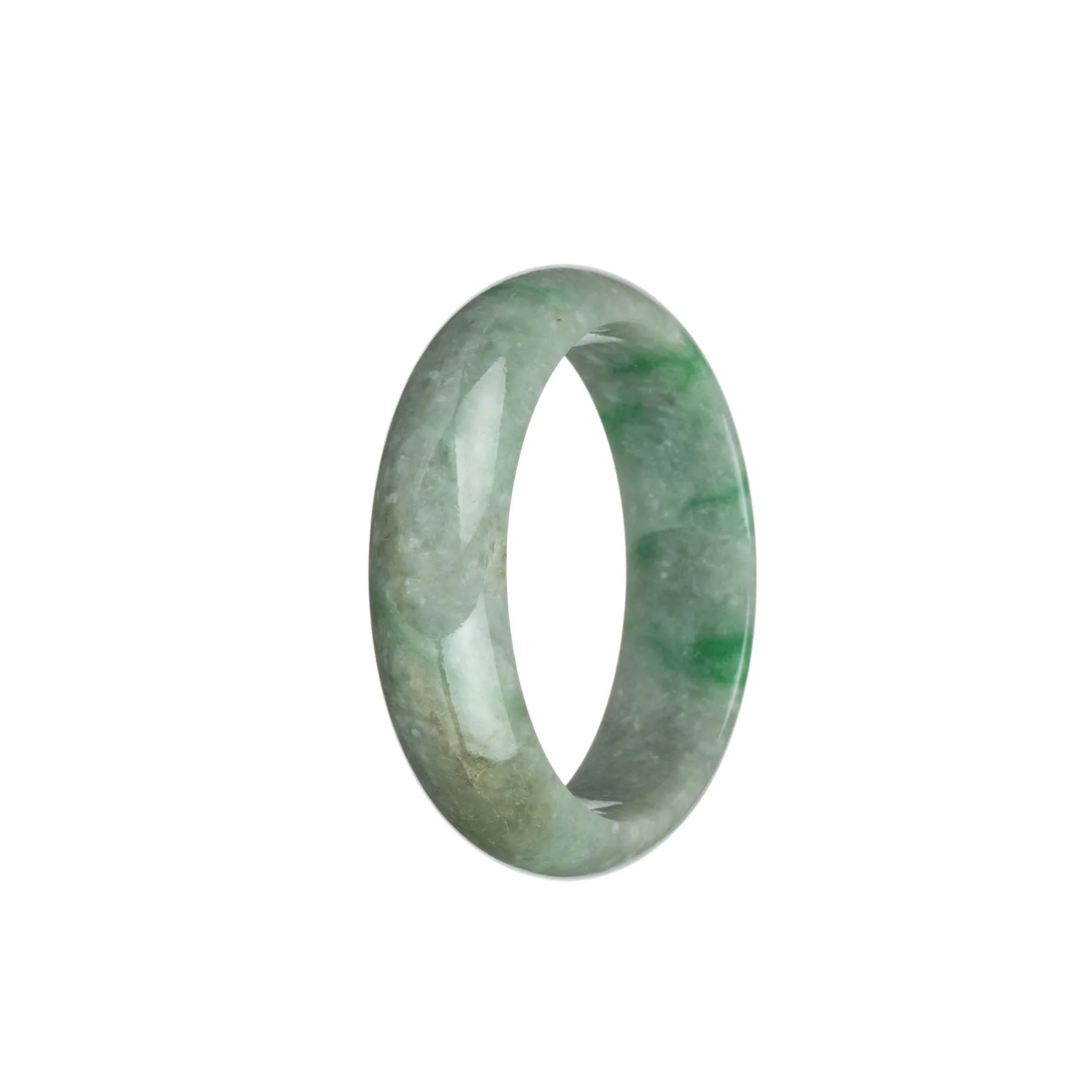 Genuine Natural Light Grey with Emerald Green Patterns and Light Brown Patches Burmese Jade Bangle Bracelet - 51mm Half Moon - Image 2