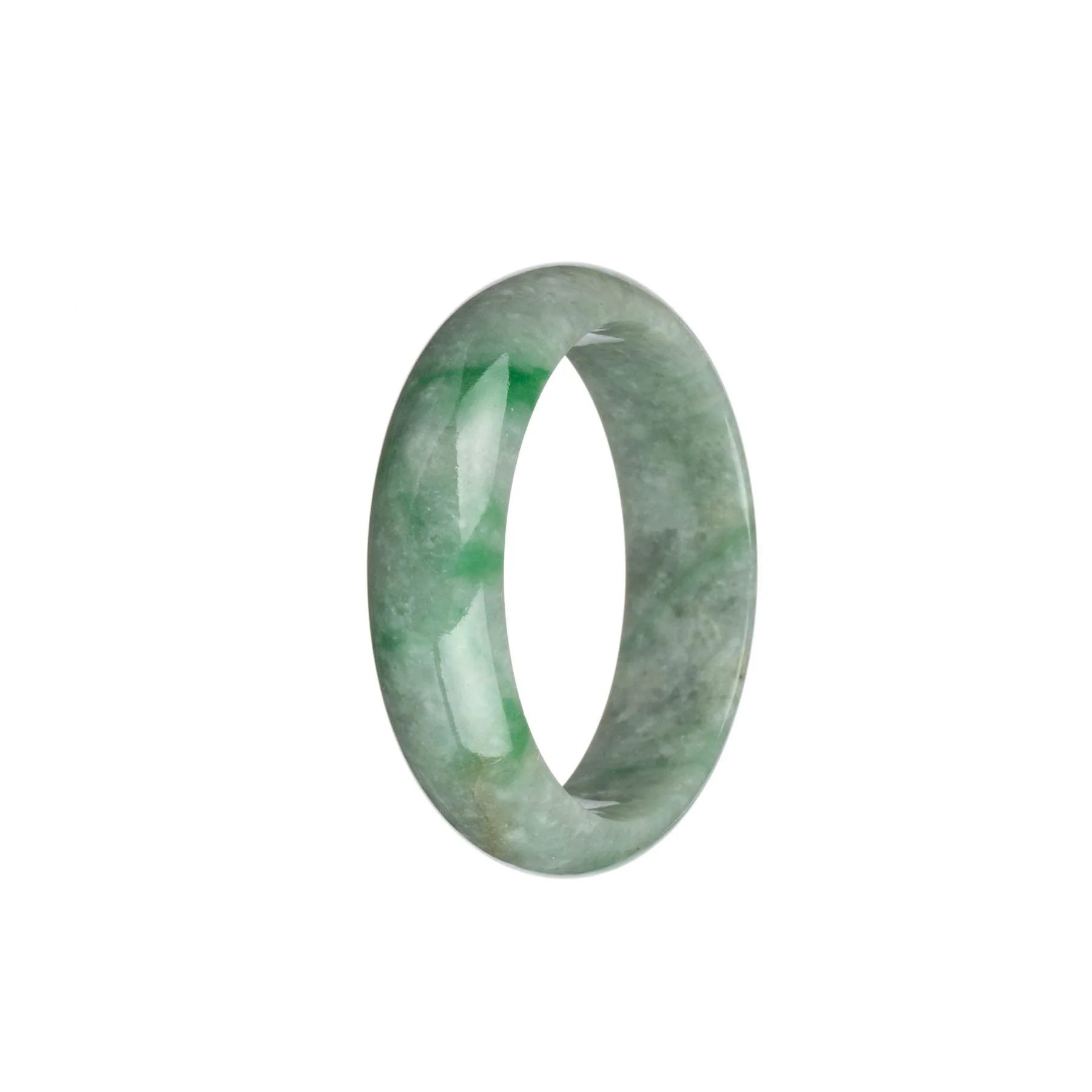 Genuine Natural Light Grey with Emerald Green Patterns and Light Brown Patches Burmese Jade Bangle Bracelet - 51mm Half Moon - Image 3