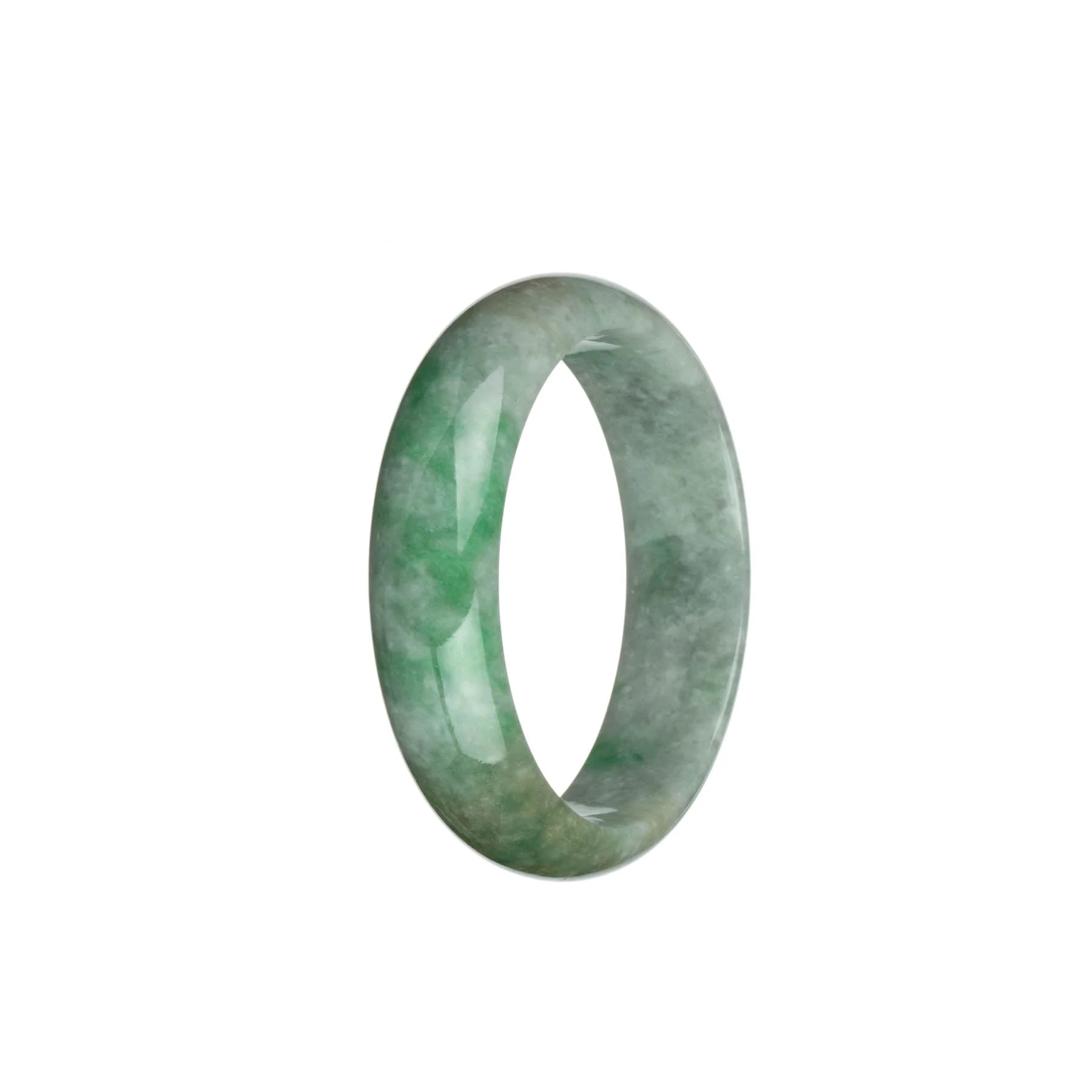Genuine Natural Light Grey with Emerald Green Patterns and Light Brown Patches Traditional Jade Bangle Bracelet - 51mm Half Moon - Image 2