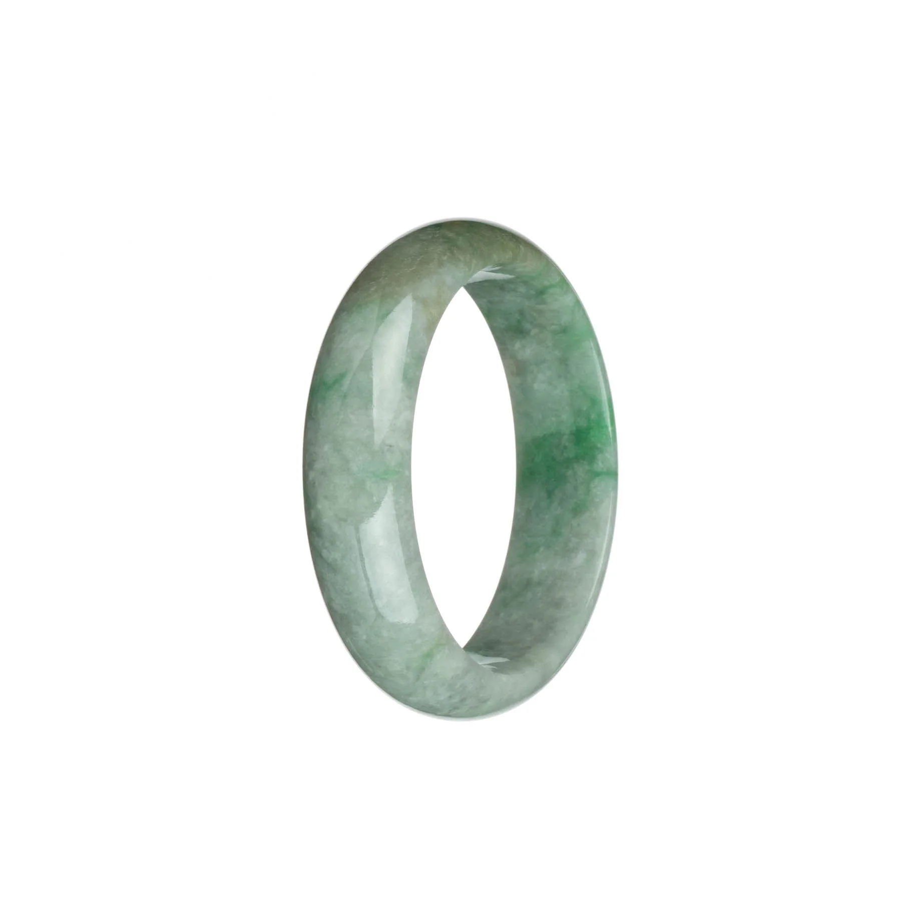 Genuine Natural Light Grey with Emerald Green Patterns and Light Brown Patches Traditional Jade Bangle Bracelet - 51mm Half Moon - Image 3
