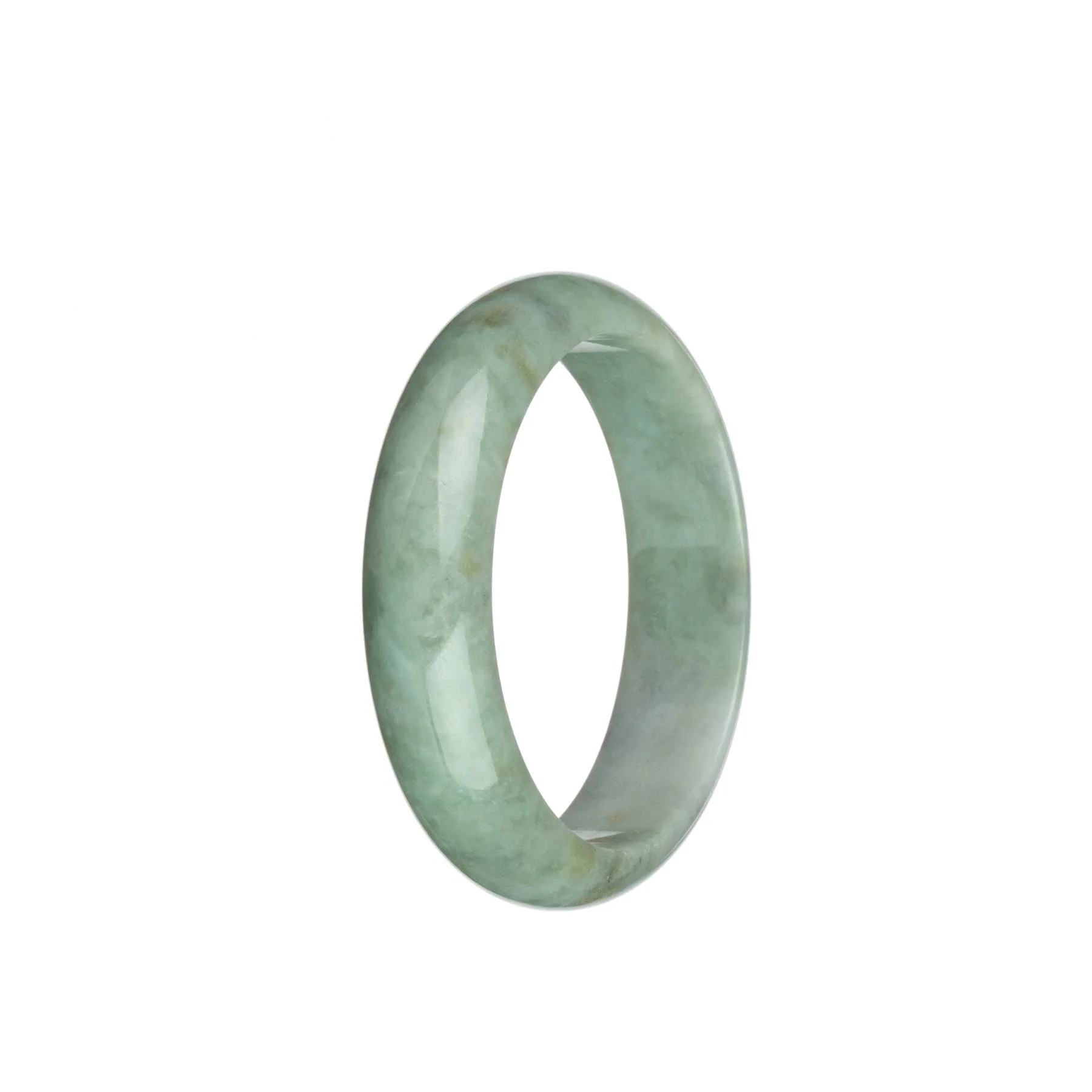 Genuine Natural Light Grey with Green and Brown Spots Jade Bracelet - 53mm Half Moon - Image 3