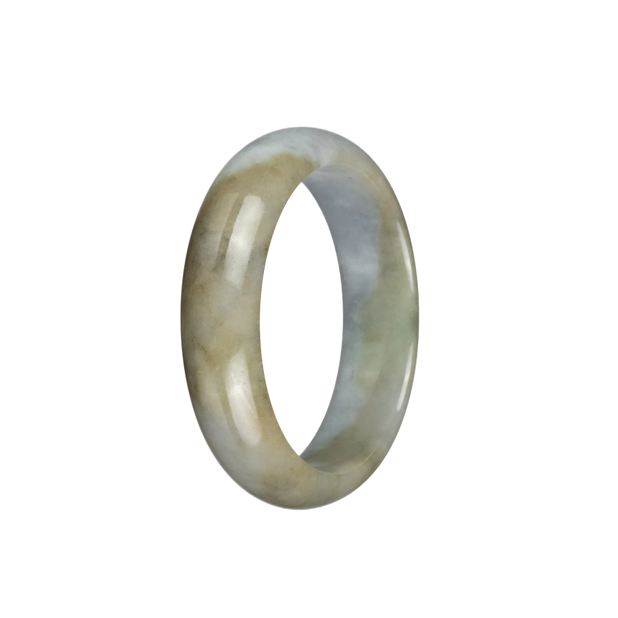 Genuine Natural Light Grey with Light Brown Jade Bangle Bracelet - 53mm Half Moon