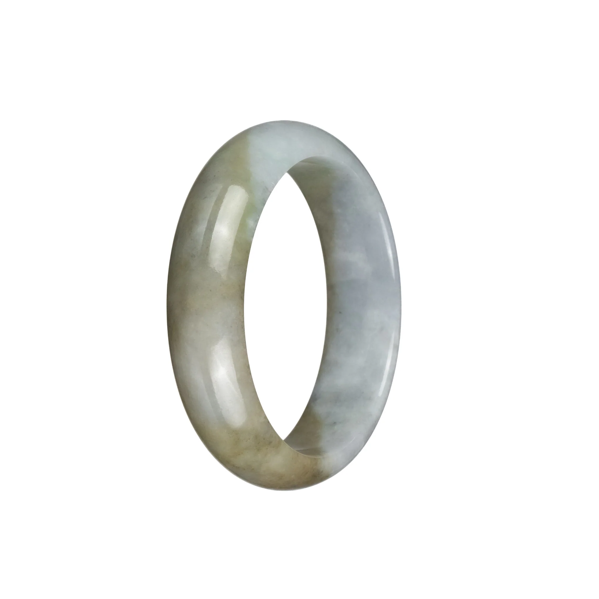 Genuine Natural Light Grey with Light Brown Jade Bangle Bracelet - 53mm Half Moon - Image 2