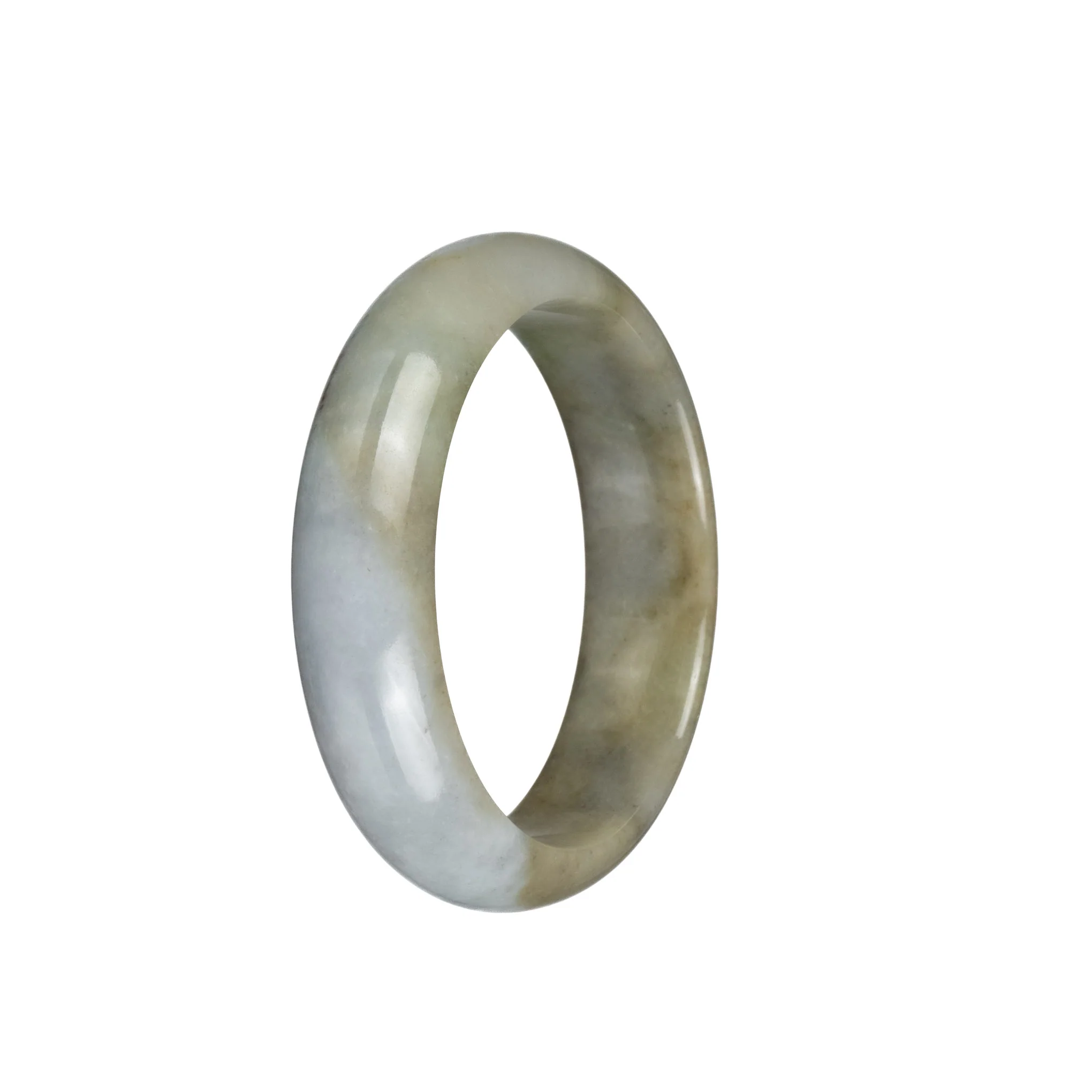 Genuine Natural Light Grey with Light Brown Jade Bangle Bracelet - 53mm Half Moon - Image 3